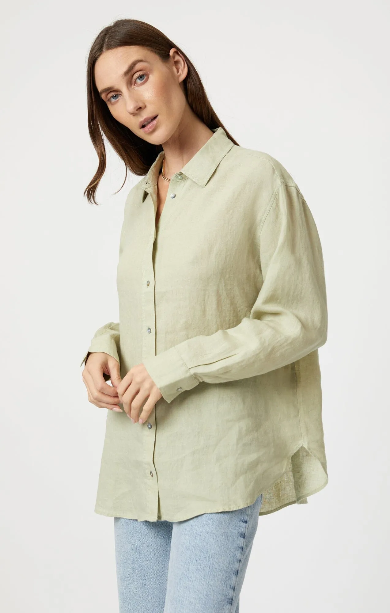 adult clothing Breathable Style LINEN BUTTON-UP SHIRT IN LINT