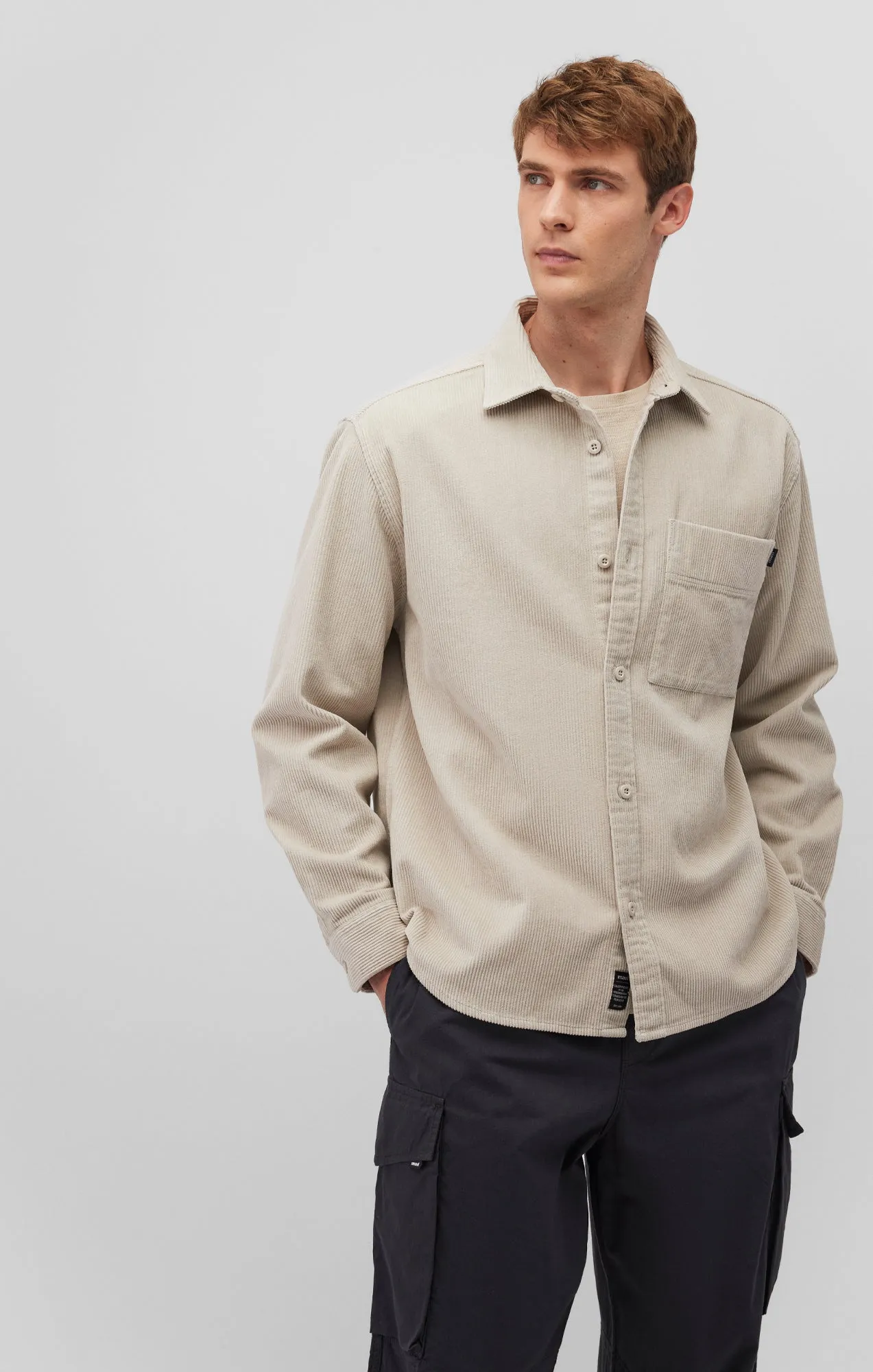 Chambray Fabric CORDUROY BUTTON-UP SHIRT IN MOONSTRUCK