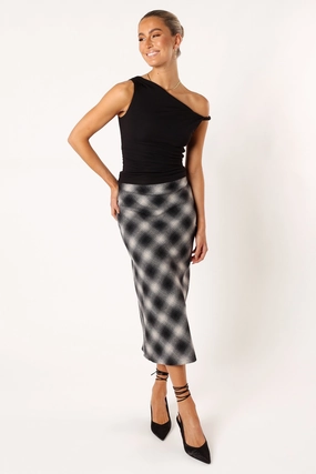 Ursula Plaid Skirt - Charcoal raw hem