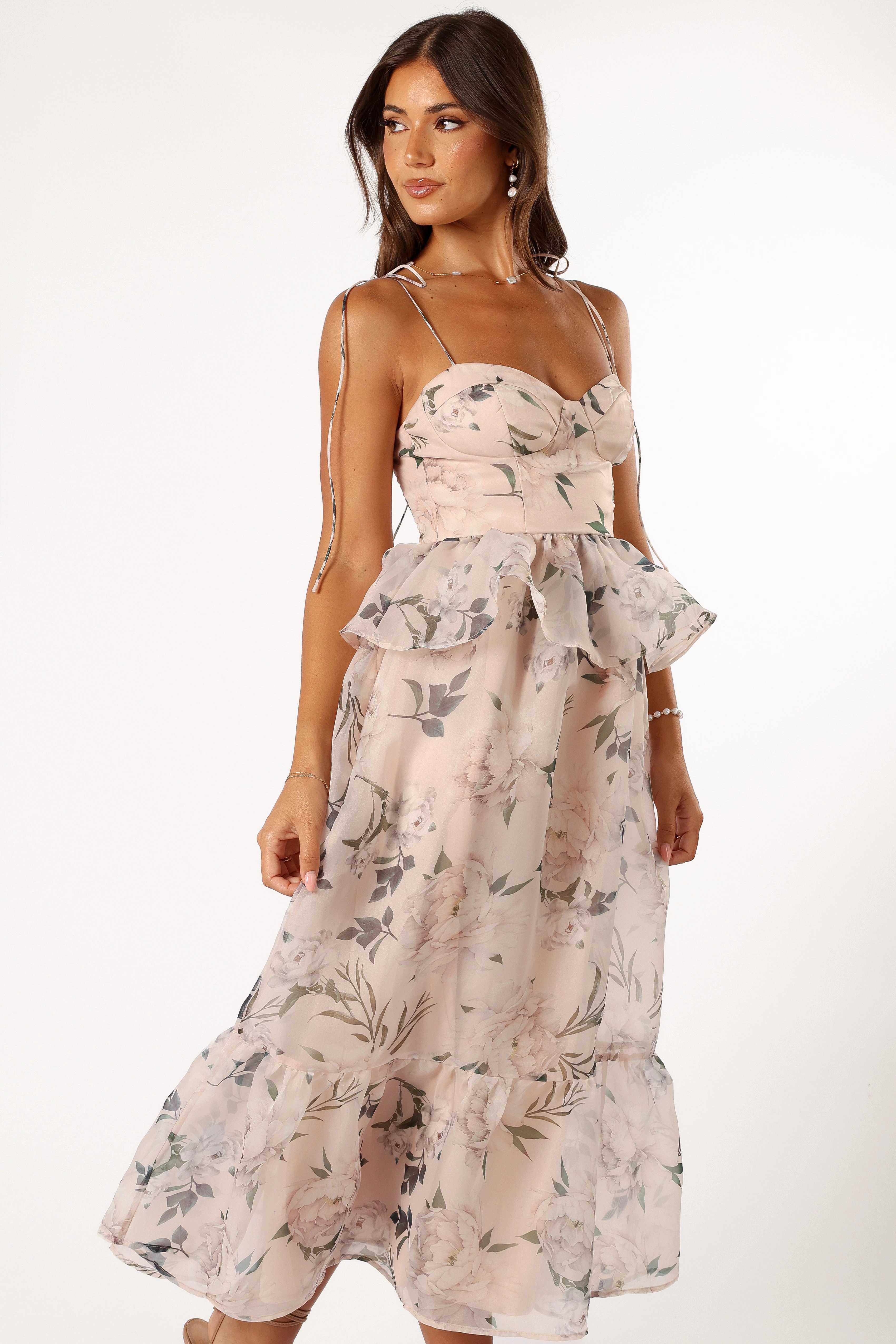 Kennie Midi Dress - Pink Floral Flowy Cut