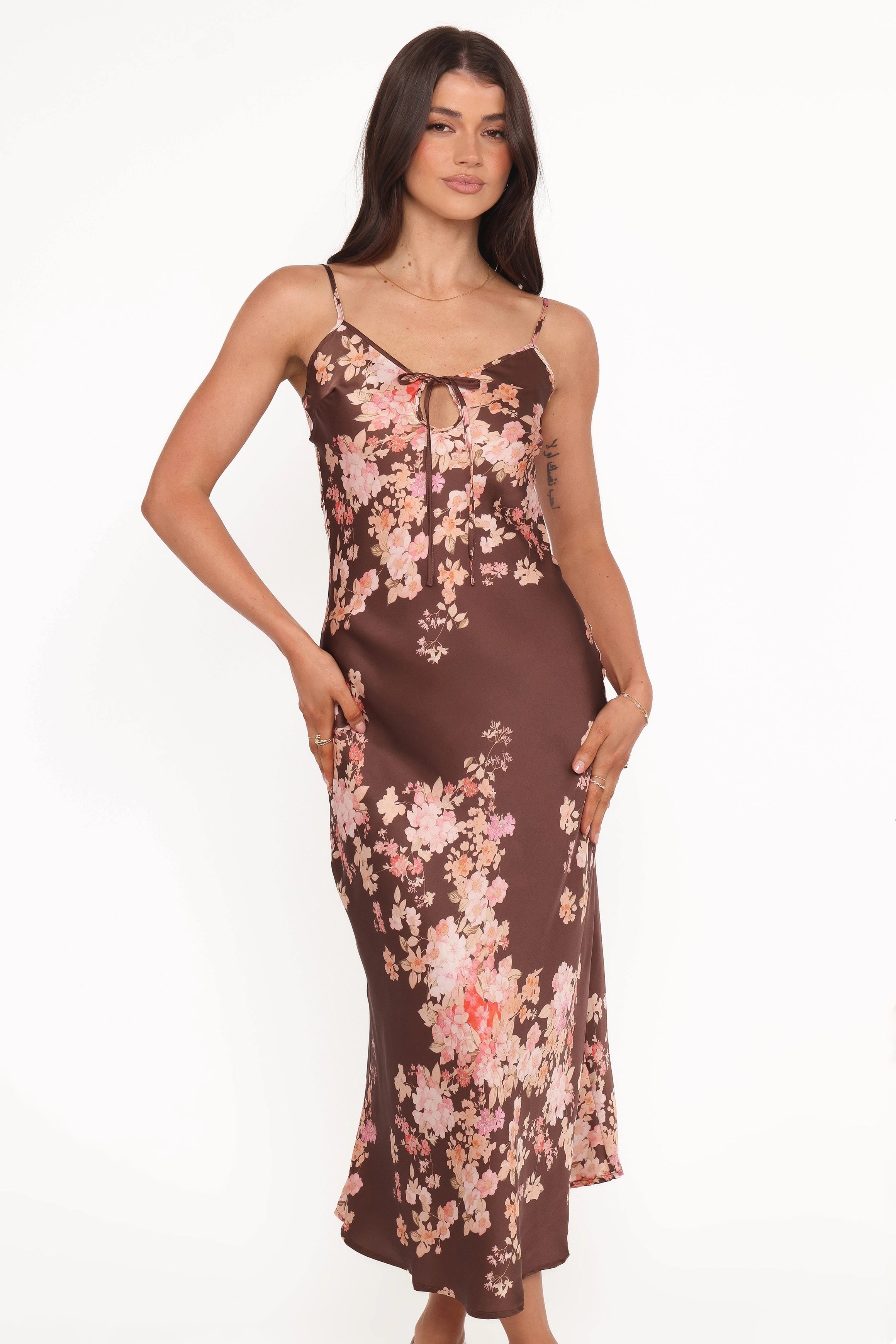 Quiet Sweet Feminine Mood Jamila Midi Dress - Brown Floral