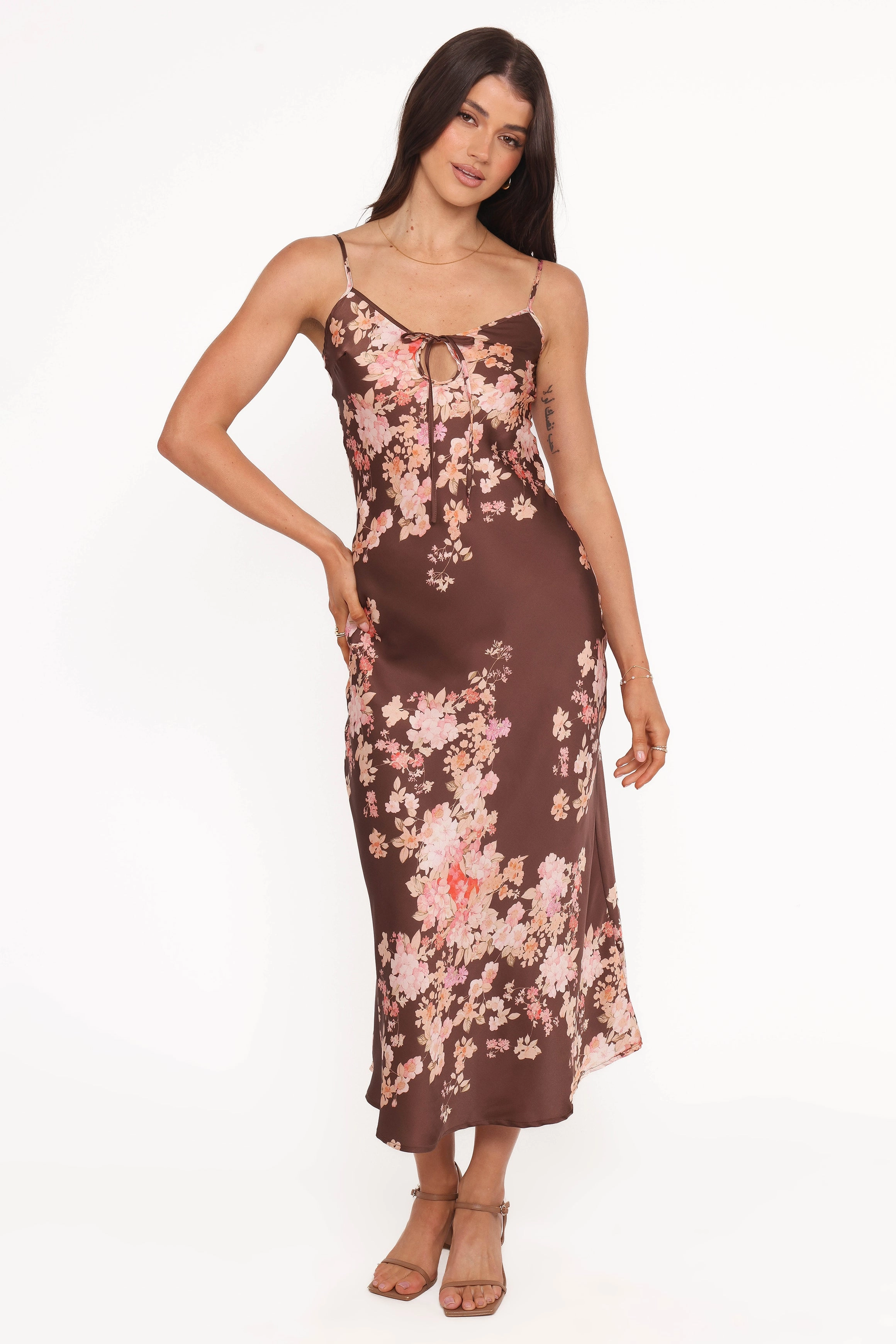 Jamila Midi Dress - Brown Floral Chic casual City Friendly
