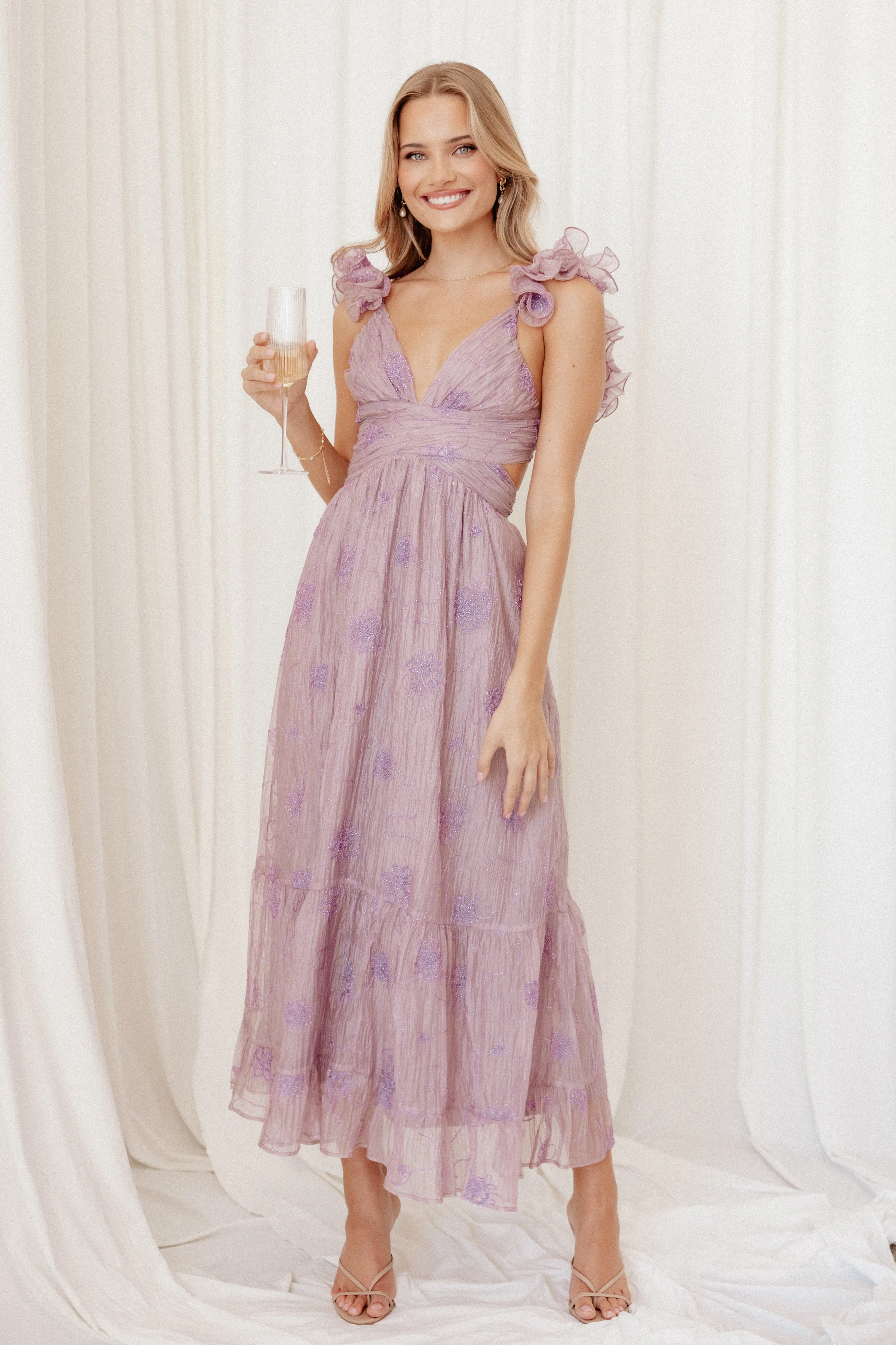 Bold Cut Fold-Over-Detail Harmony Maxi Dress - Lilac