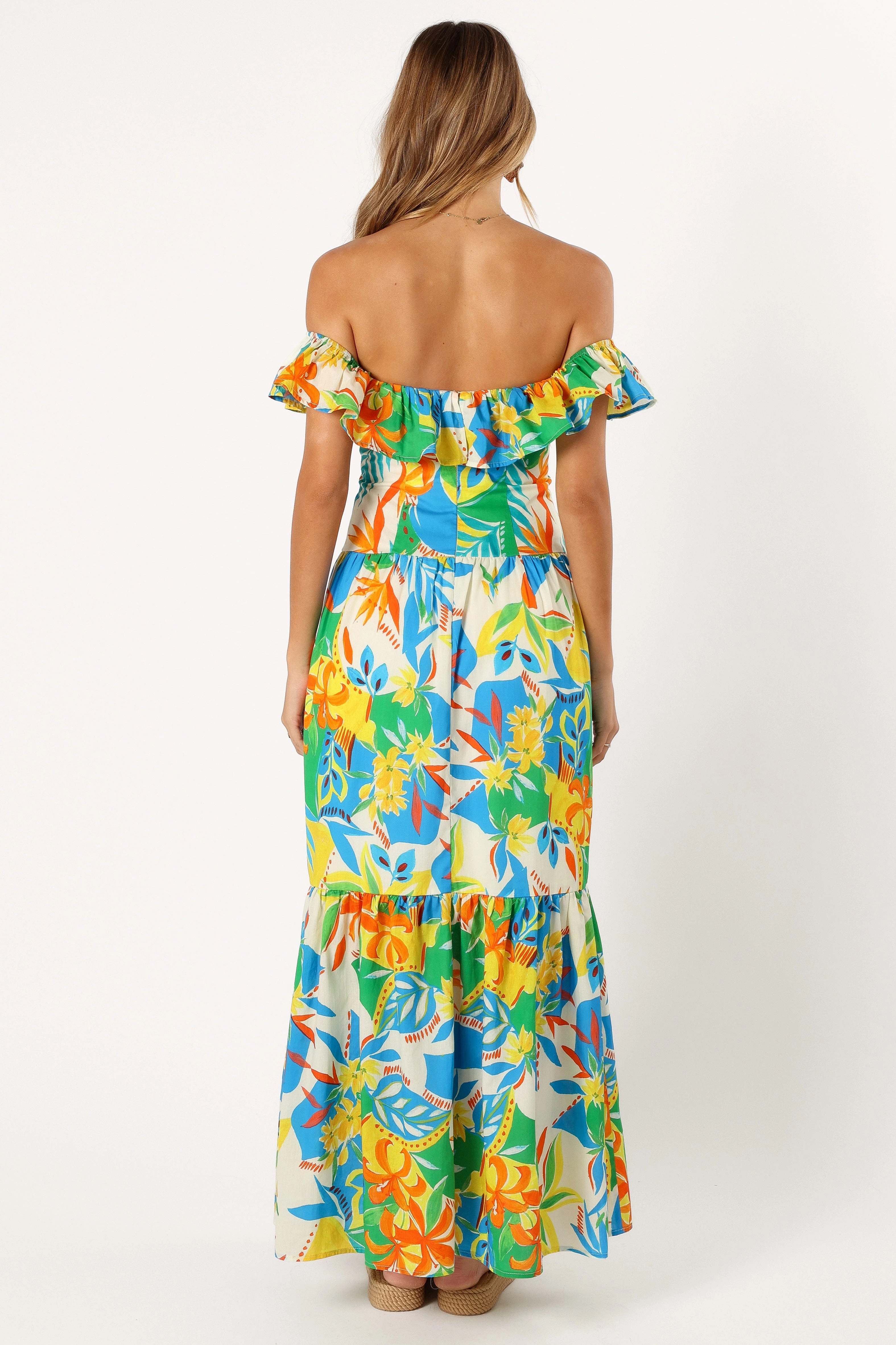 Harriet Off Shoulder Maxi Dress - Malta Print Urban appeal Refined Form