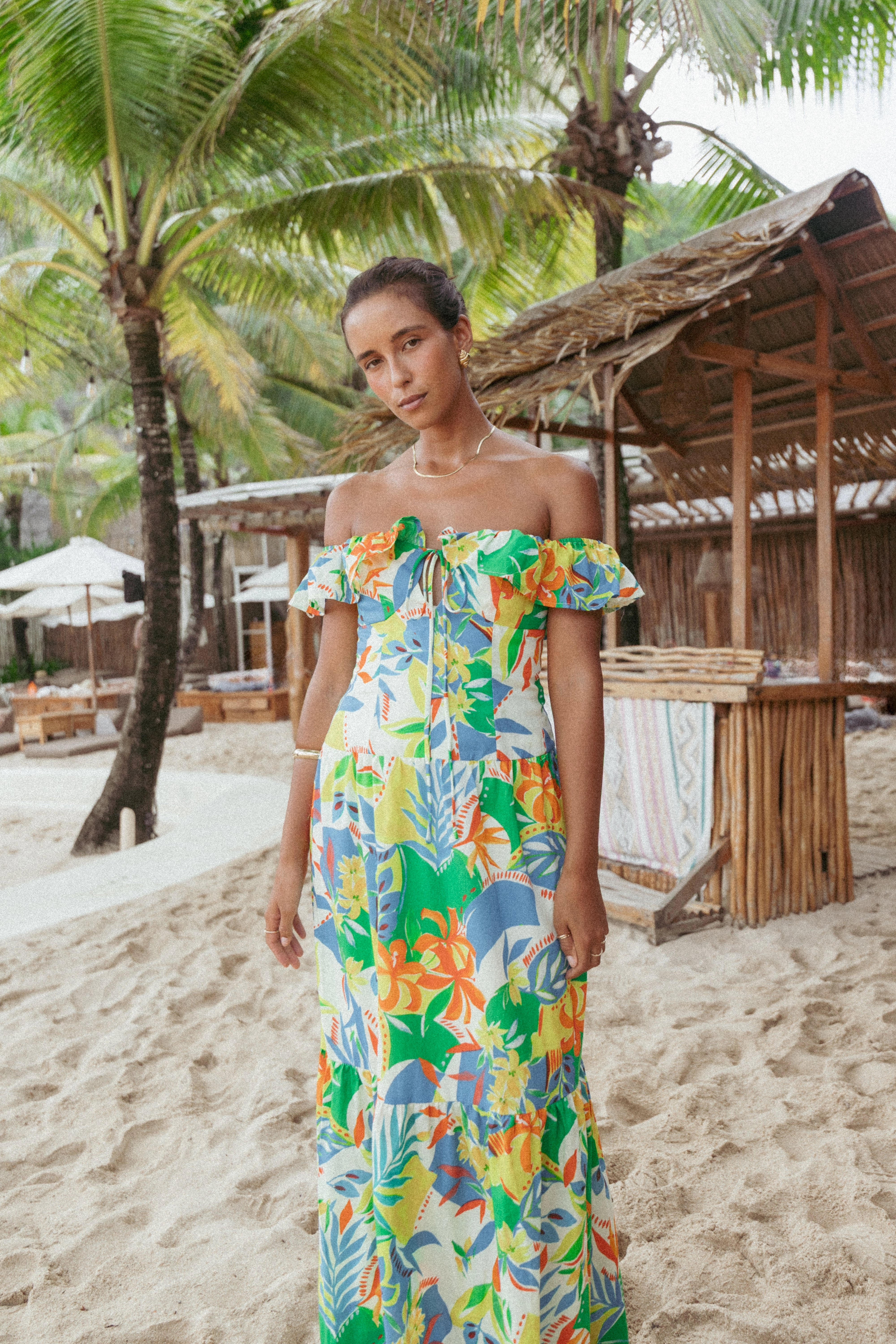 Floral Pattern Harriet Off Shoulder Maxi Dress - Malta Print