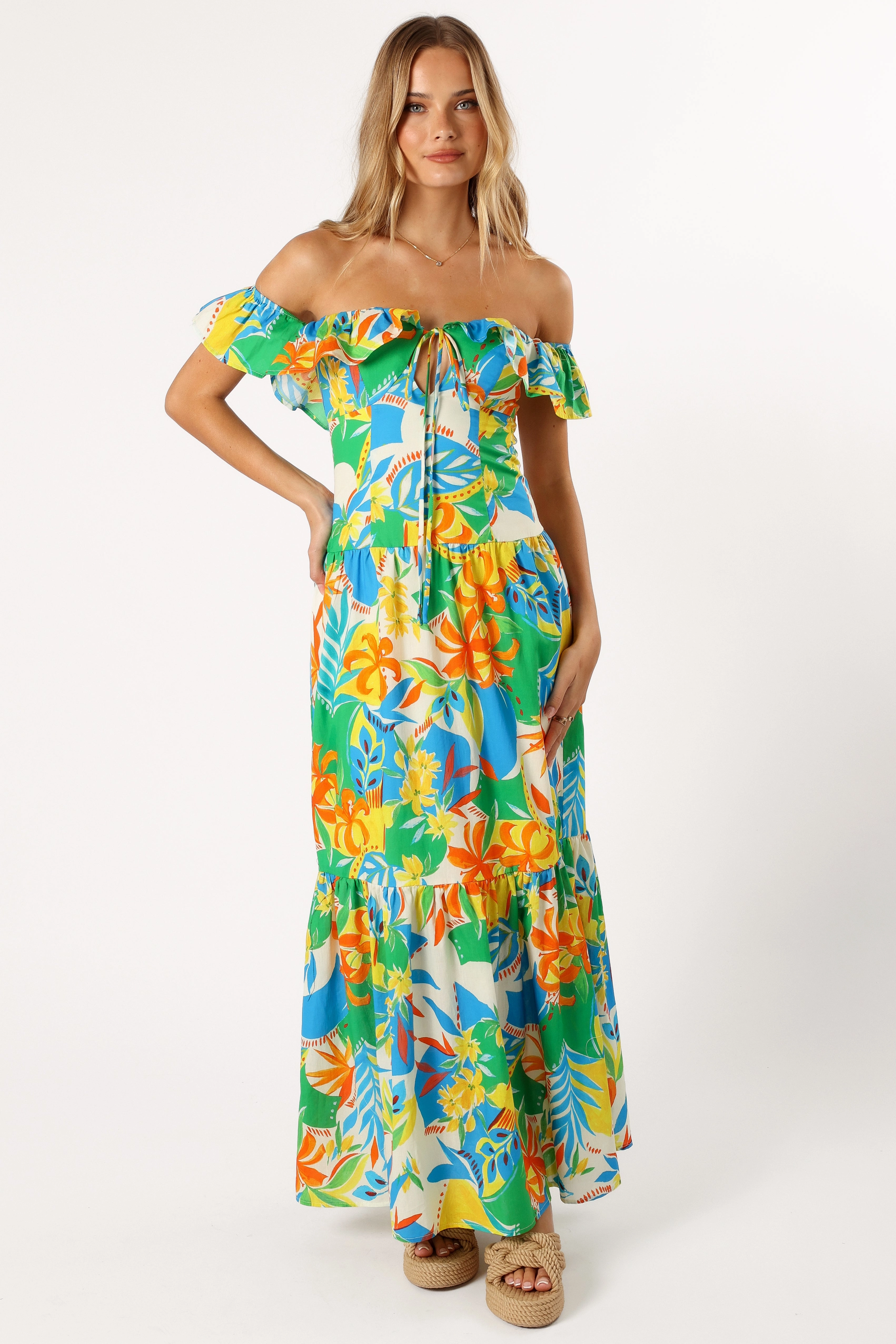 Clean Style Harriet Off Shoulder Maxi Dress - Malta Print