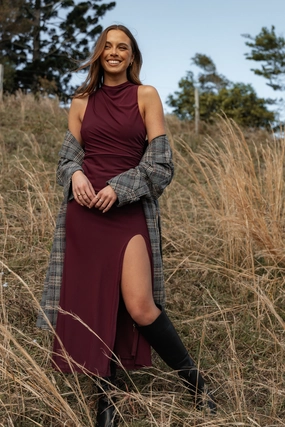 Hayven Maxi Dress - Plum Flattering Style Fit Form Fitting