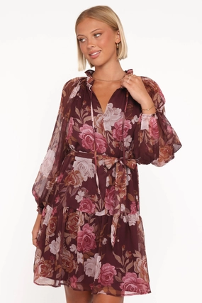 Hensely Mini Dress - Burgundy Brandy Bloom Casual Vibes Timeless Waist