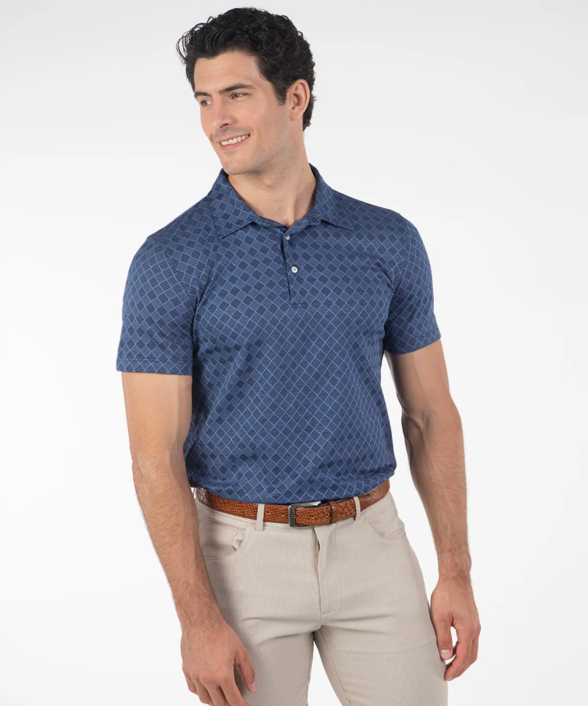 Athletic Fit Heritage Loreto Diamond Grid Jacquard Italian Cotton Short-Sleeve Polo