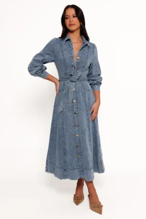Scandi Light Feminine fit-and-flare silhouette Emberly Long Sleeve Maxi Dress - Denim