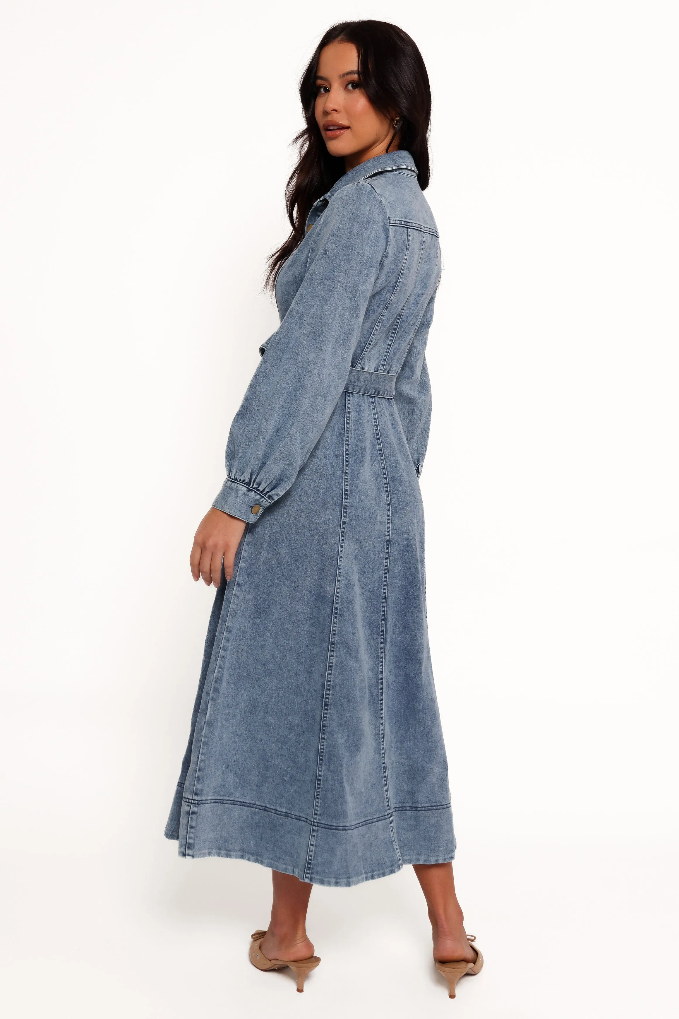 Boat-Neck Emberly Long Sleeve Maxi Dress - Denim