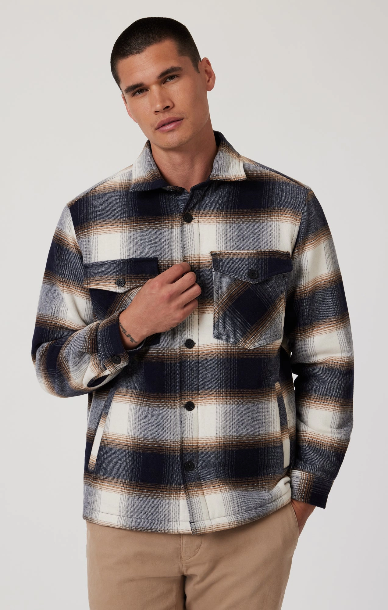 AbrasionResistantEdging PLAID SHACKET IN BROWN CHECK