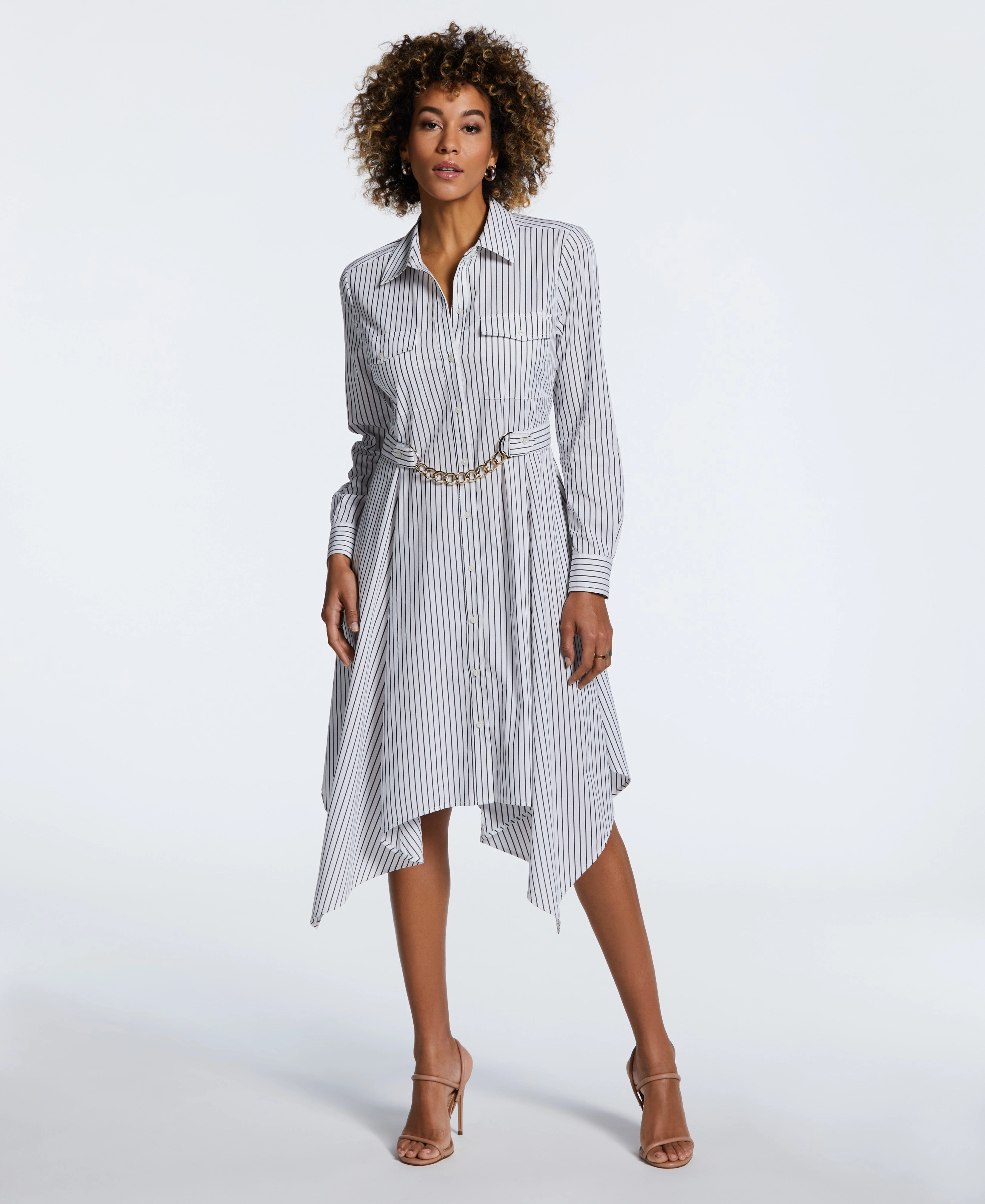 Handkerchief Dress with Chain Belt Chilly Day Wear