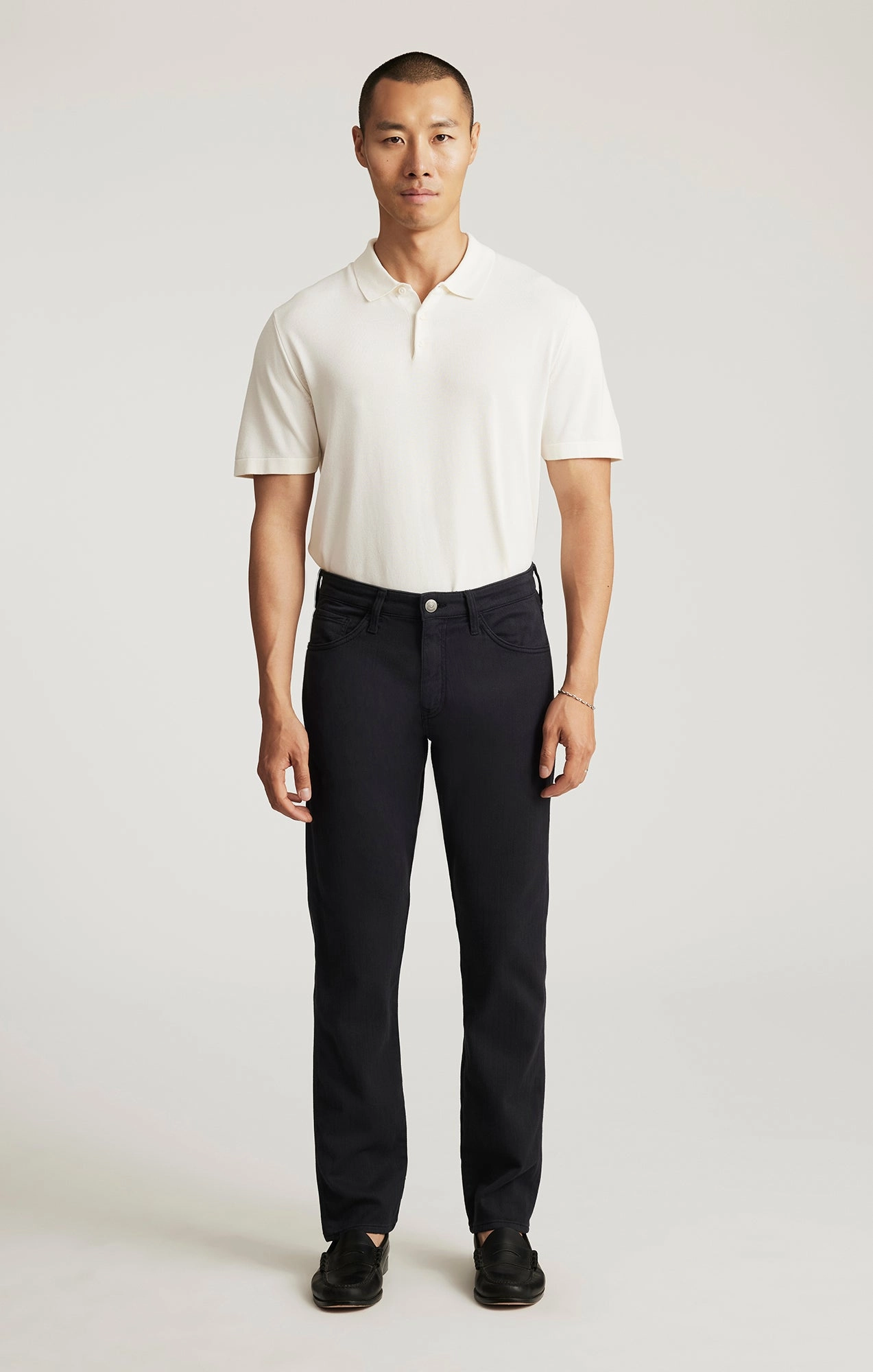 MARCUS SLIM STRAIGHT LEG IN NAVY HERRINGBONE Non Clip Cozy Waist