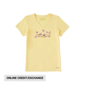 OdorResistant Flowing Design Life Is Good Women's Perch Nectar Short Sleeve Crusher Vee - Sandy Yellow