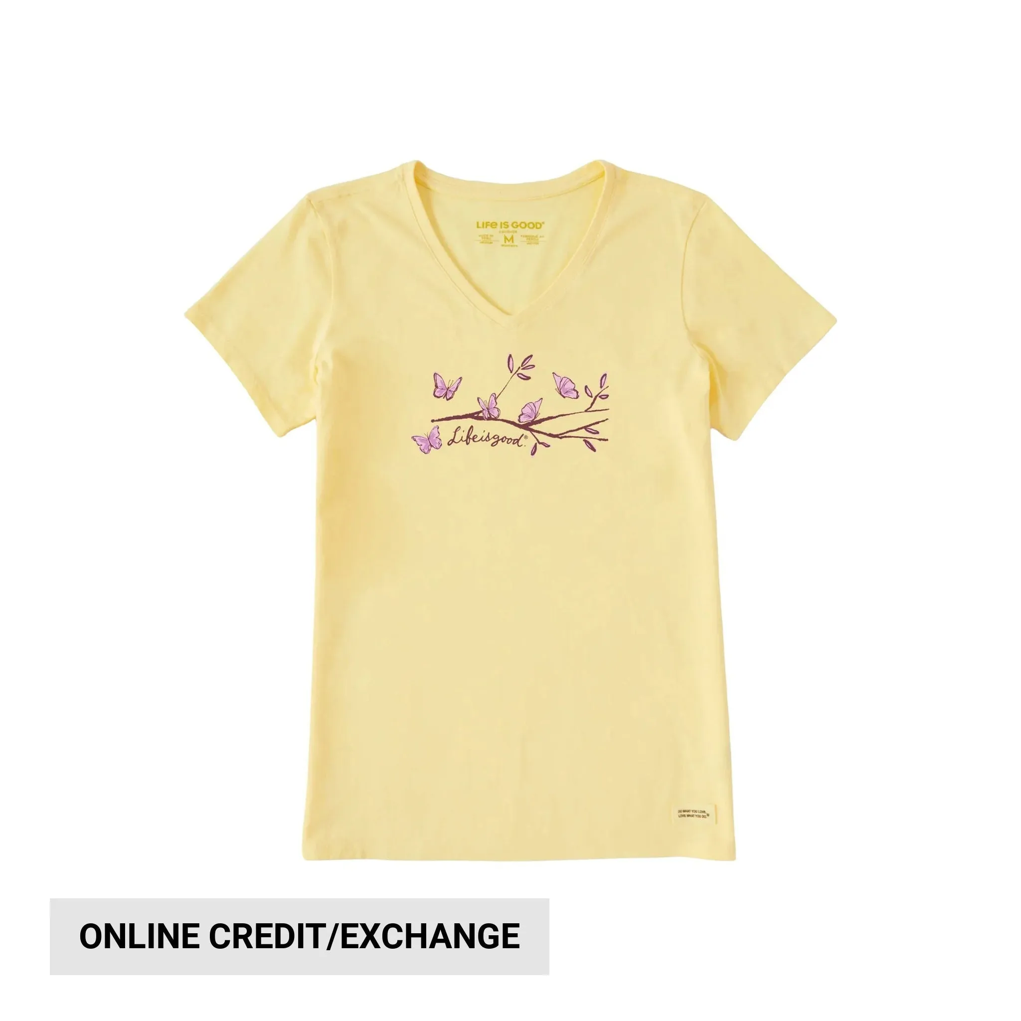 OdorResistant Flowing Design Life Is Good Women's Perch Nectar Short Sleeve Crusher Vee - Sandy Yellow