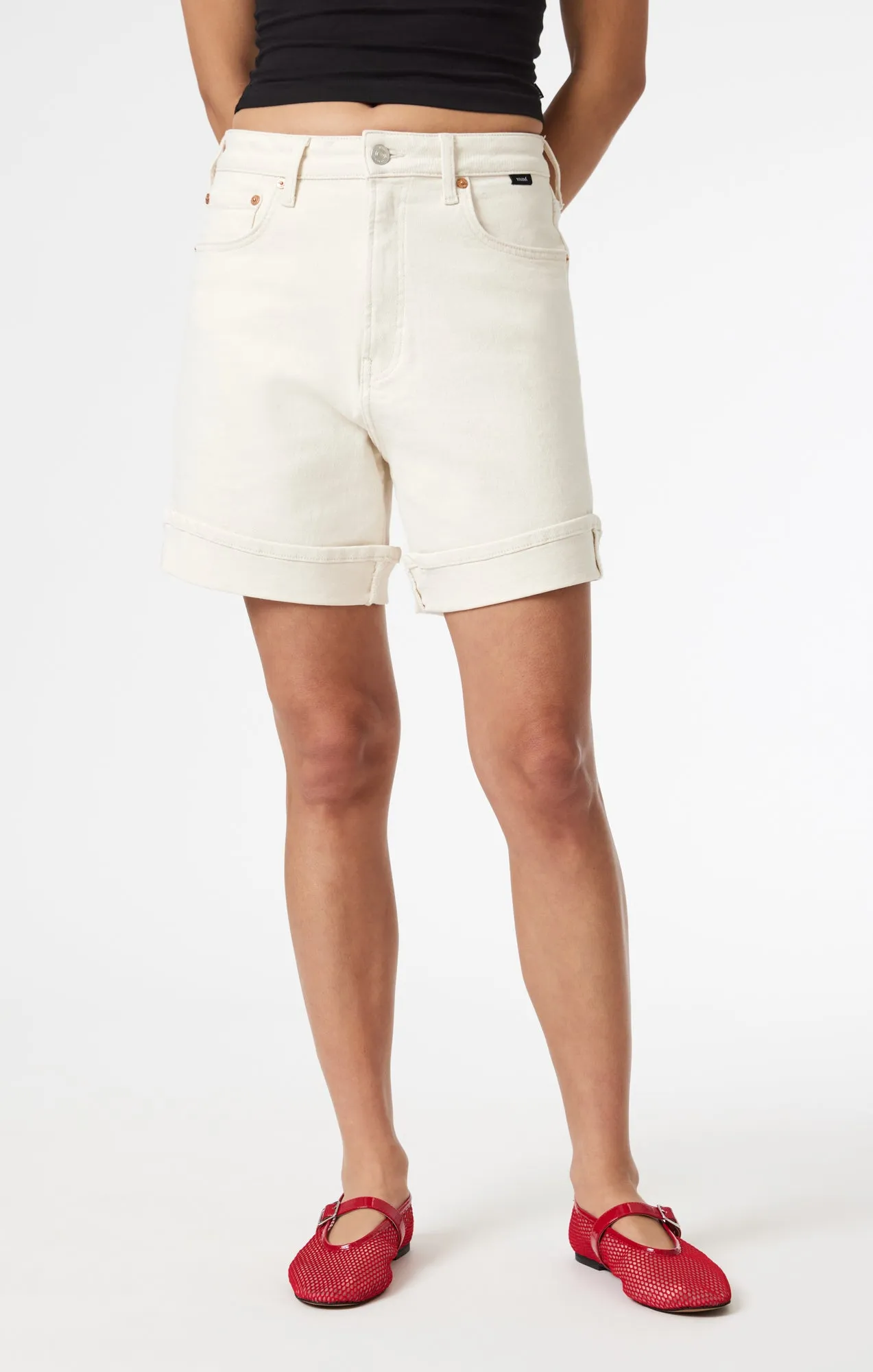 HEIDI CUFFED SHORTS IN ECRU 90's Stretchable Fit