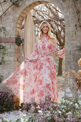 Edge Detail Hilary Pleated Maxi Dress - Red Floral