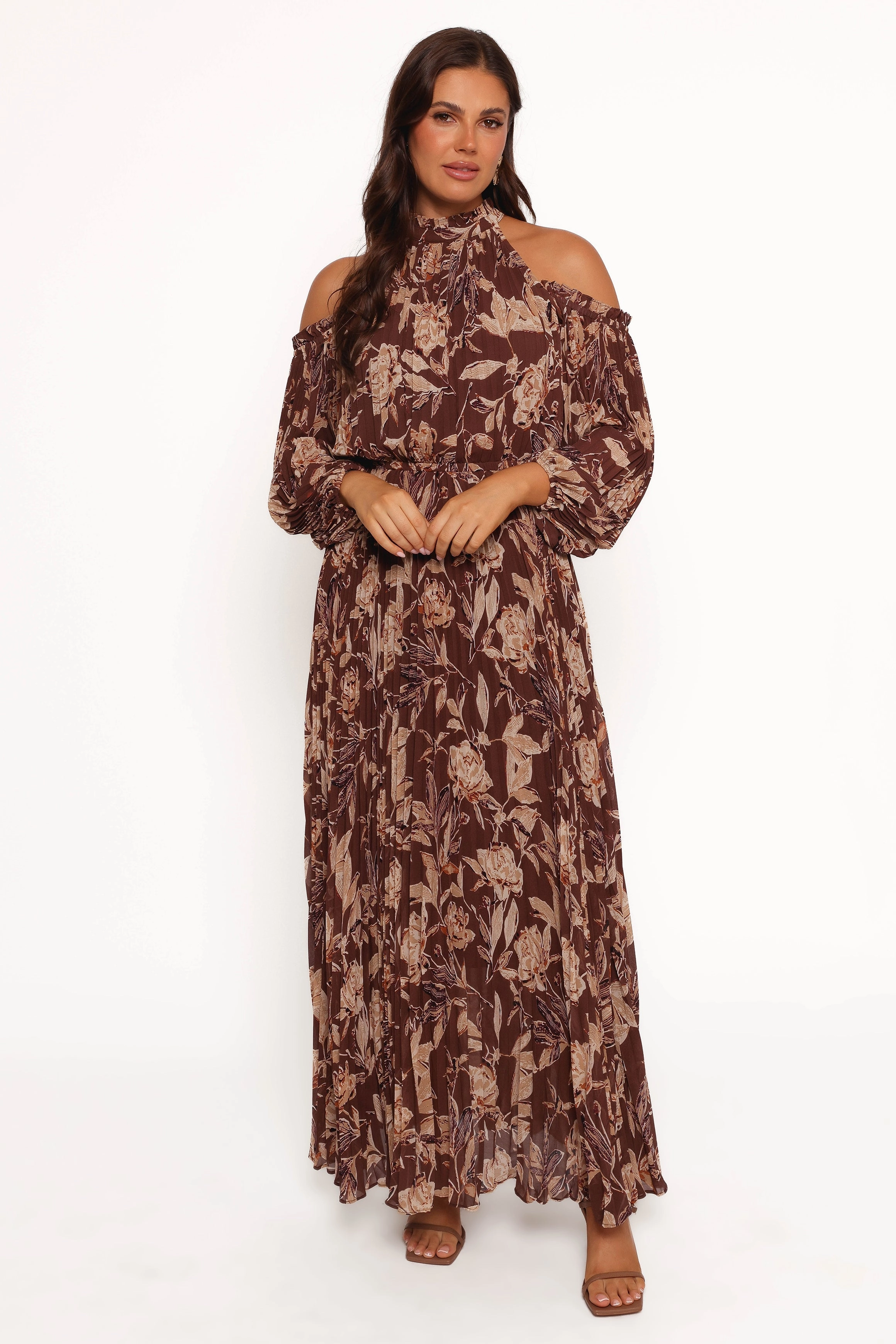 custom-fit Dream Look Hilary Pleated Maxi Dress - Brown Floral