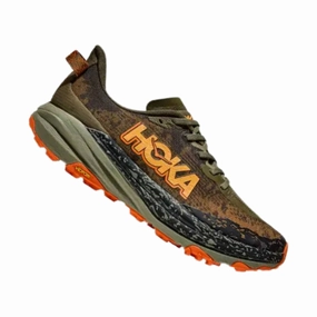 Odor Resistant Material HOKA Men's Speedgoat 6 Trail Running Shoes - Antique Olive/Squash