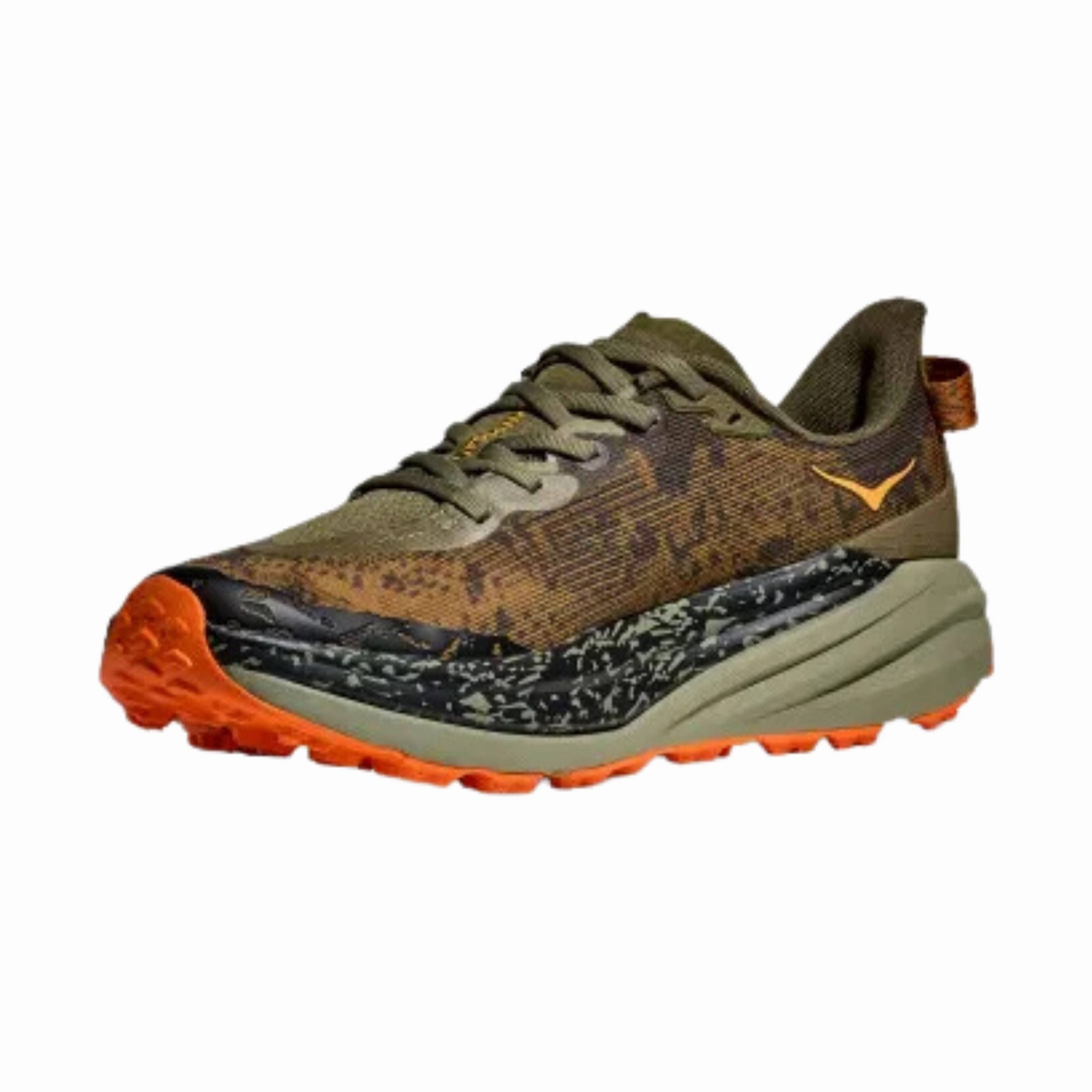 HOKA Men's Speedgoat 6 Trail Running Shoes - Antique Olive/Squash Velcro fastening Pull Tab