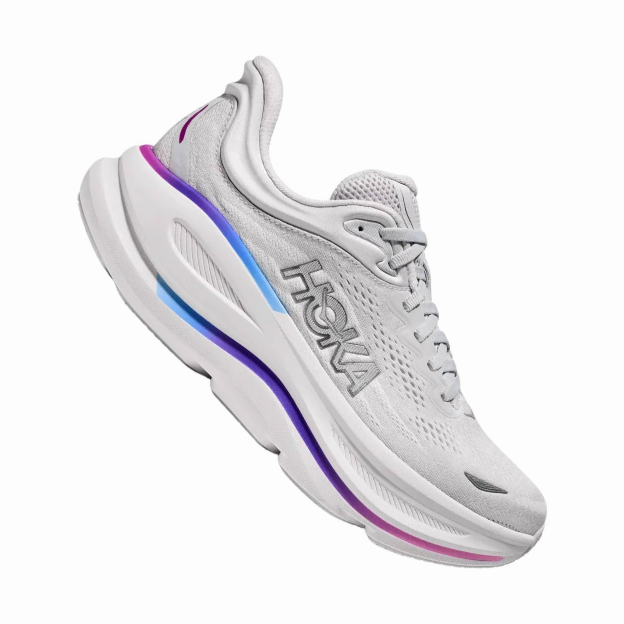 Pull On Design NarrowFit HOKA Women's Bondi 9 Running Shoes - Cosmic Grey/White