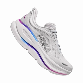 Pull On Design NarrowFit HOKA Women's Bondi 9 Running Shoes - Cosmic Grey/White