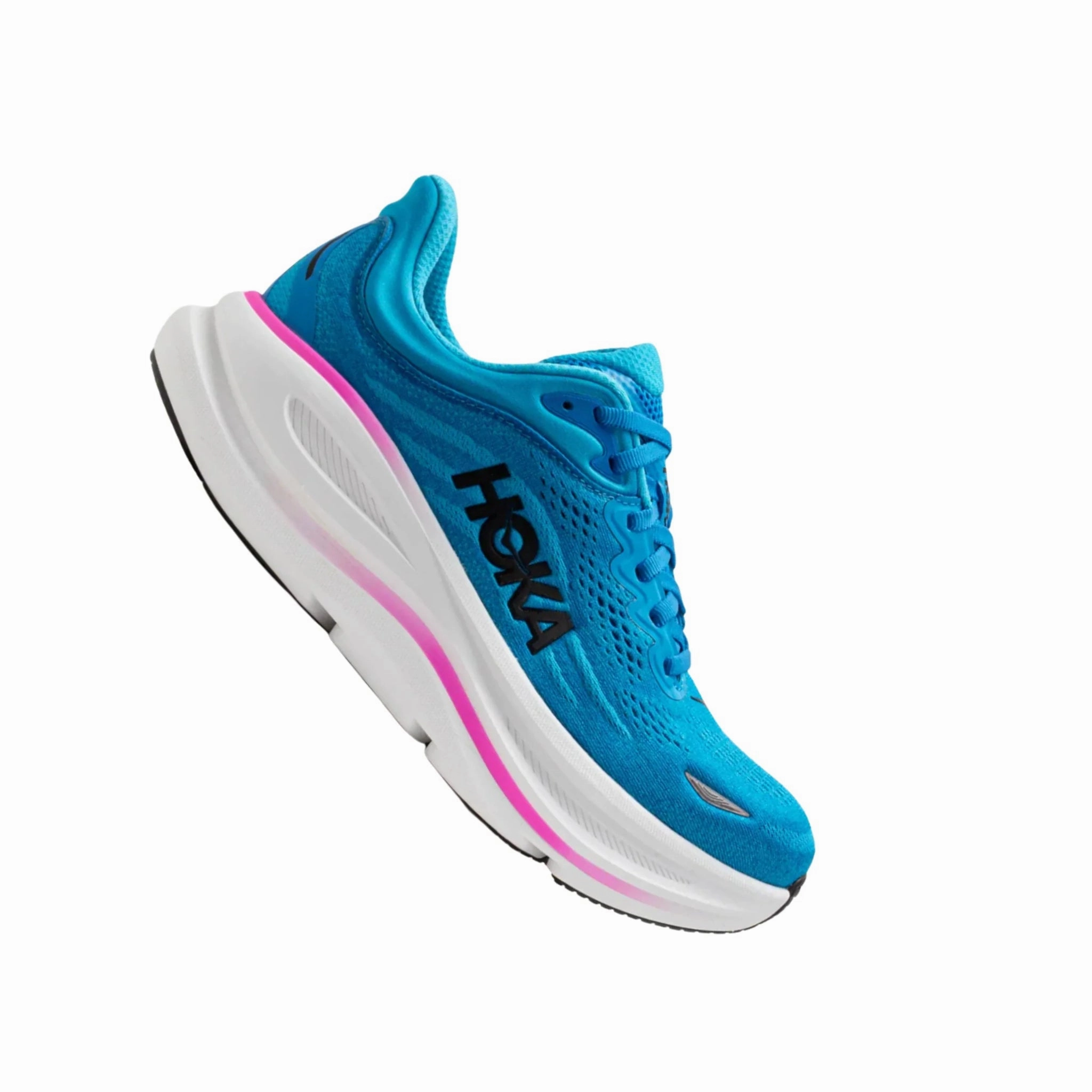Weekend Moves Impact absorption HOKA Women's Bondi 9 Running Shoes - Skyward Blue/Neon Fuchsia