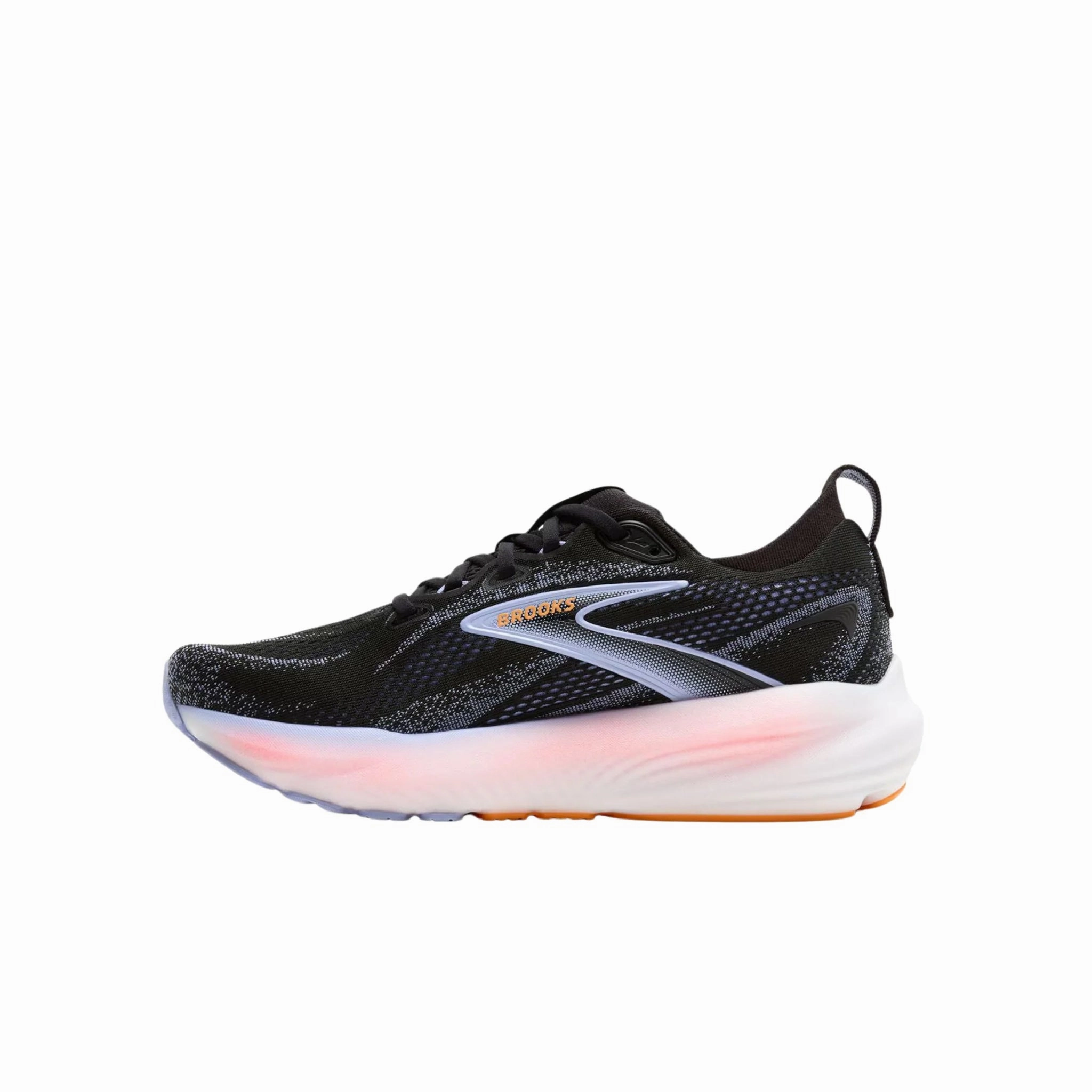 Brooks Women's Glycerin 22 Road Running Shoes - Black/Blue Heron/Orange Gel Infused Heel Slip On Elastic Gusset
