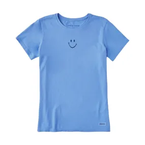 Soft Touch Fabric Compact Stitching Life Is Good Women's Smiley Short Sleeve Crusher Tee - Cornflower Blue