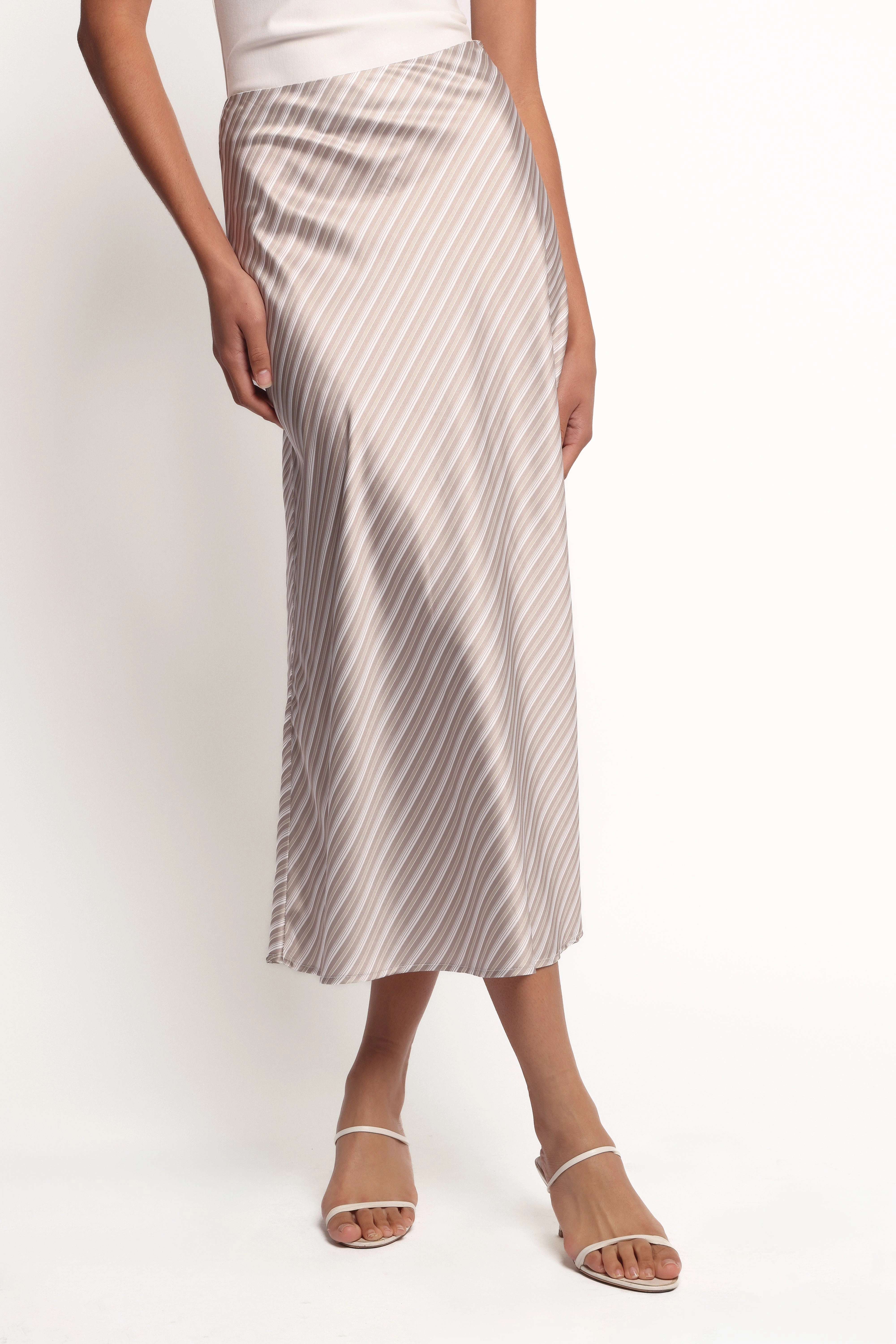 Corrina Midi Skirt - Stripe Modern Tones Button Fastenings