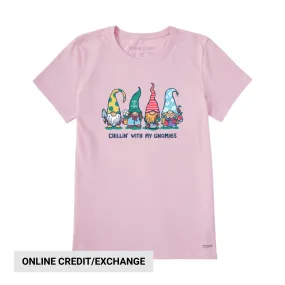 DoubleStitched Life Is Good Women's Garden Gnomies Chillin' Short Sleeve Tee - Seashell Pink
