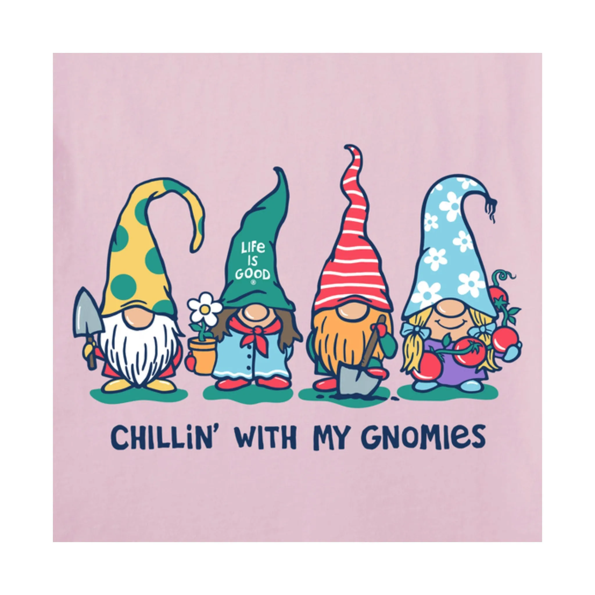 Fitted Shirt Life Is Good Women's Garden Gnomies Chillin' Short Sleeve Tee - Seashell Pink