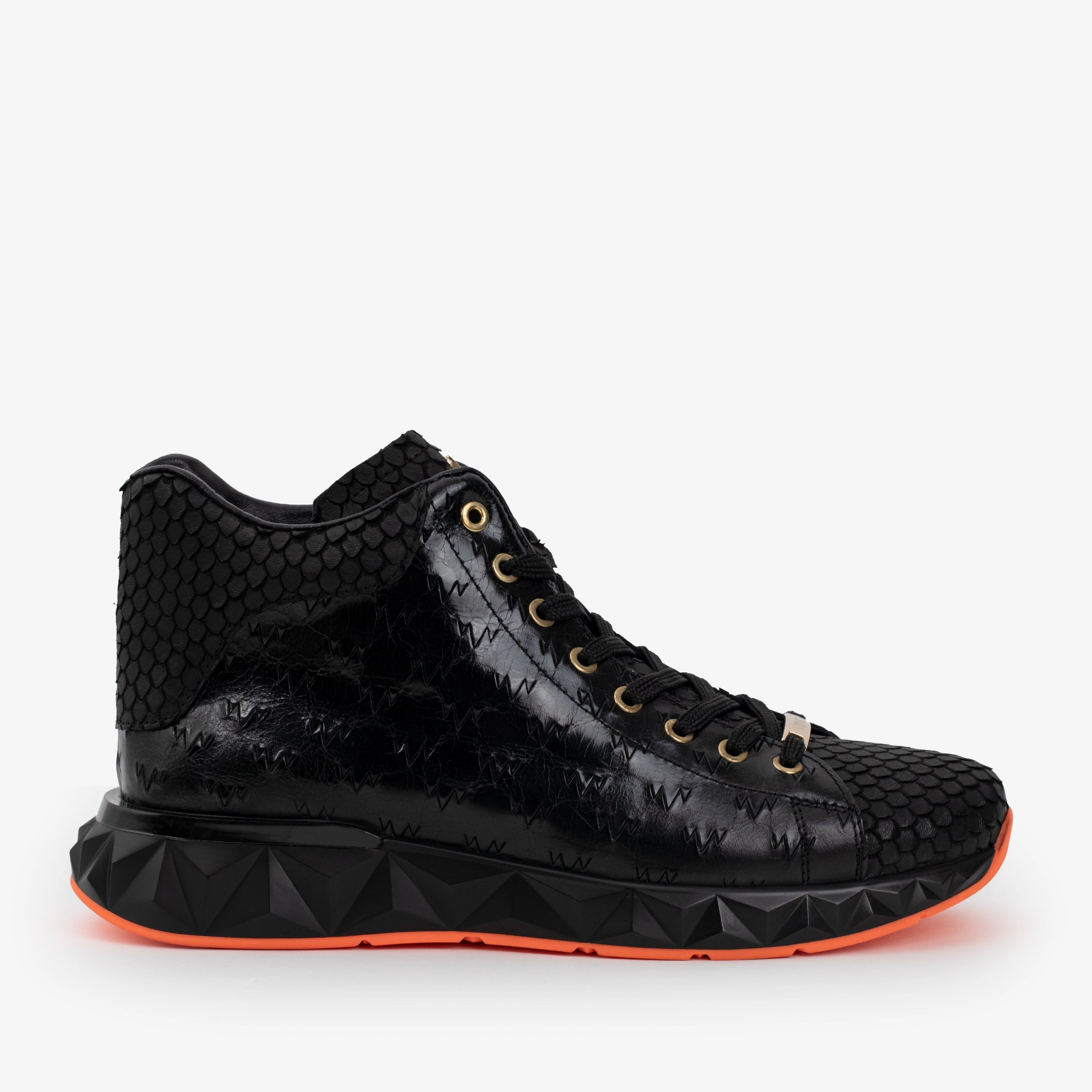 The Caesars Black Leather High-Top Men Sneaker Adjustable Tongue