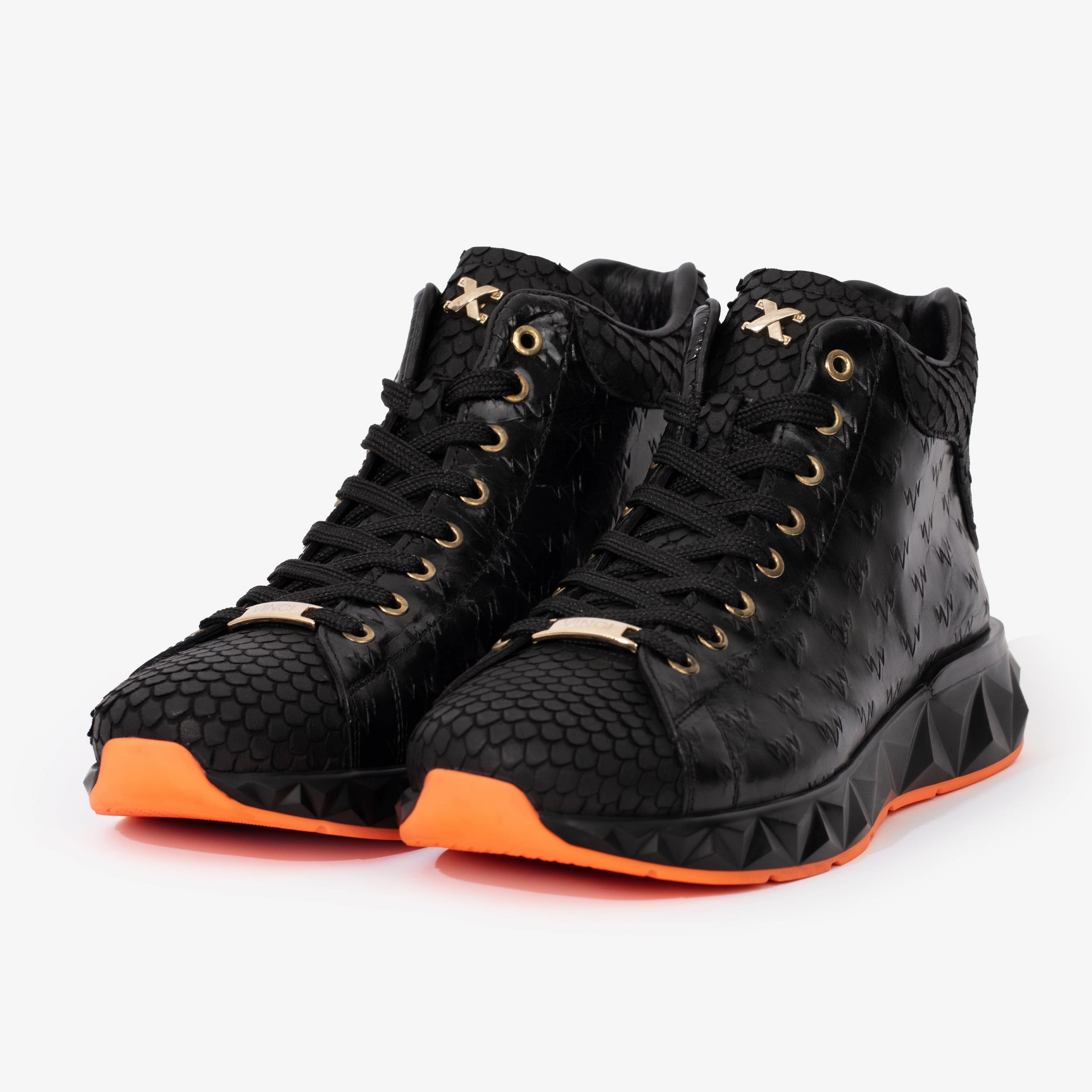Friction Resistant Materials The Caesars Black Leather High-Top Men Sneaker