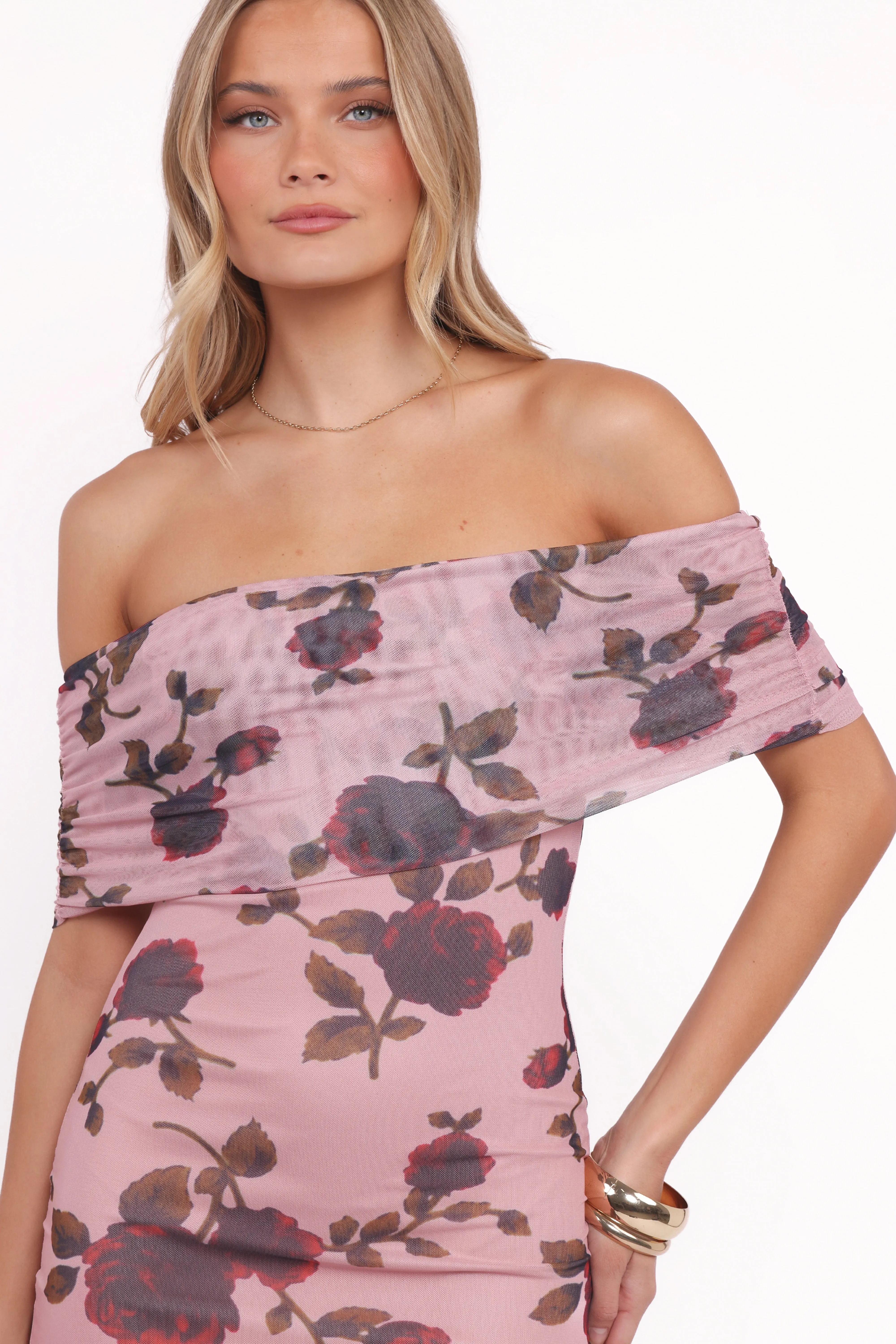 Raw-Hem Indya Maxi Dress - Pink Floral