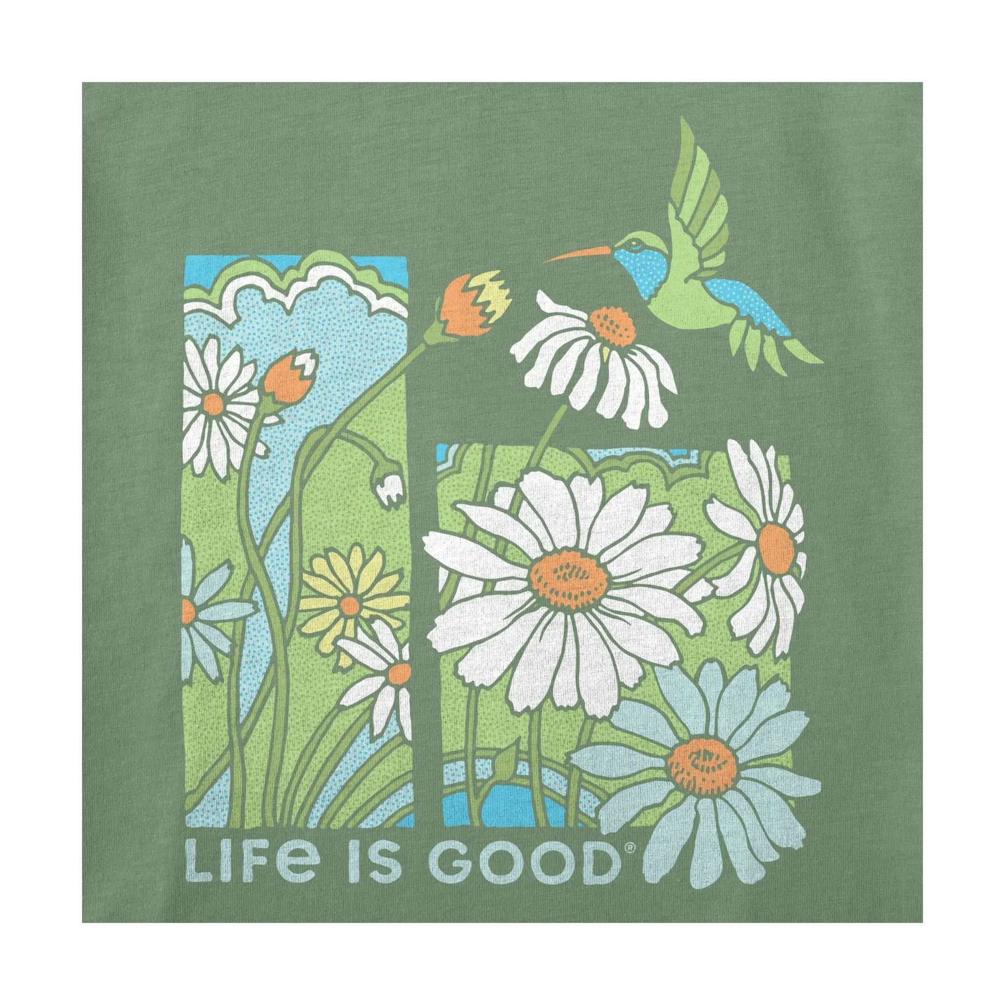 Layered Sleeve Life Is Good Women's Good Hummingbird Short Sleeve Crusher Tee - Granite Green