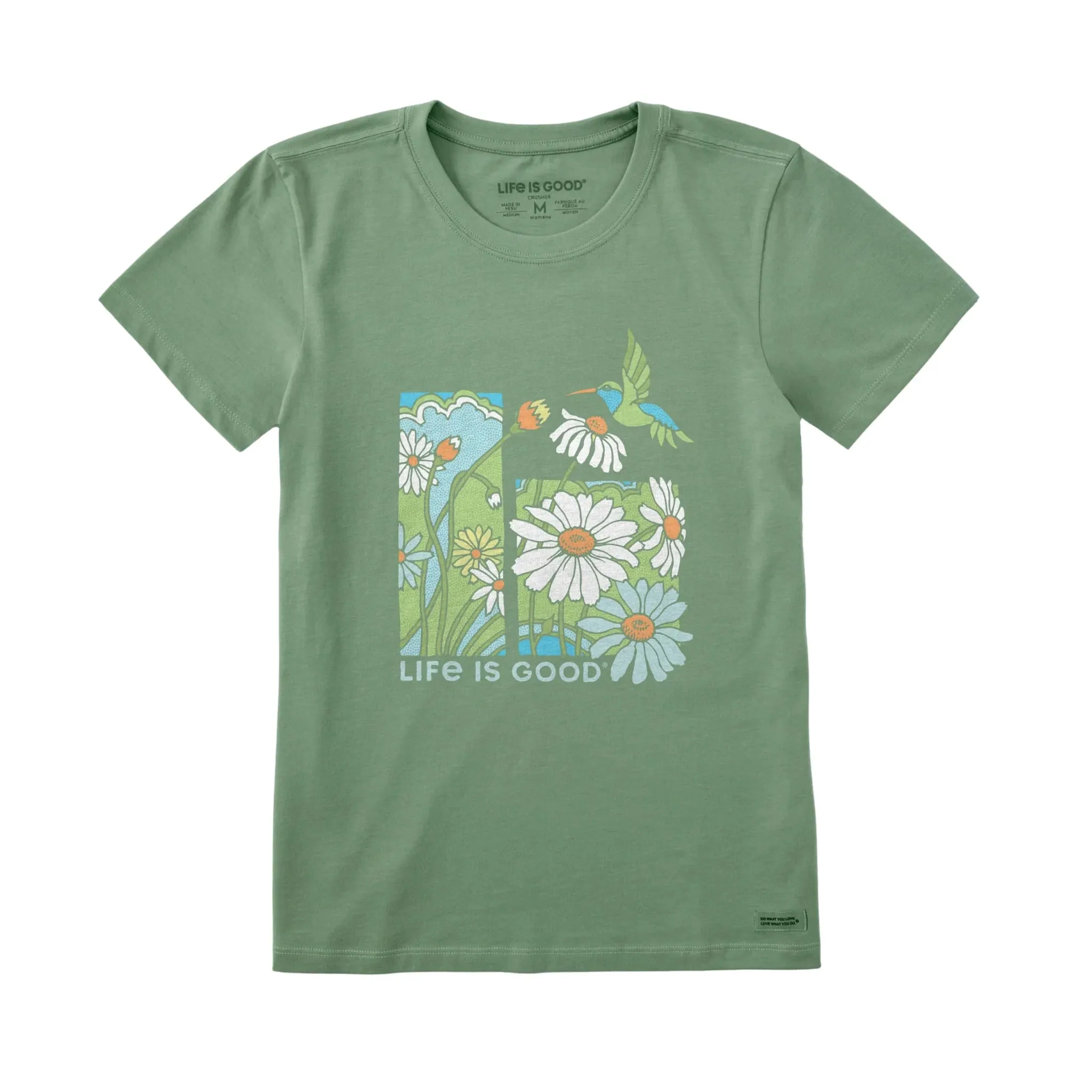 SeamlessSidePanels Life Is Good Women's Good Hummingbird Short Sleeve Crusher Tee - Granite Green