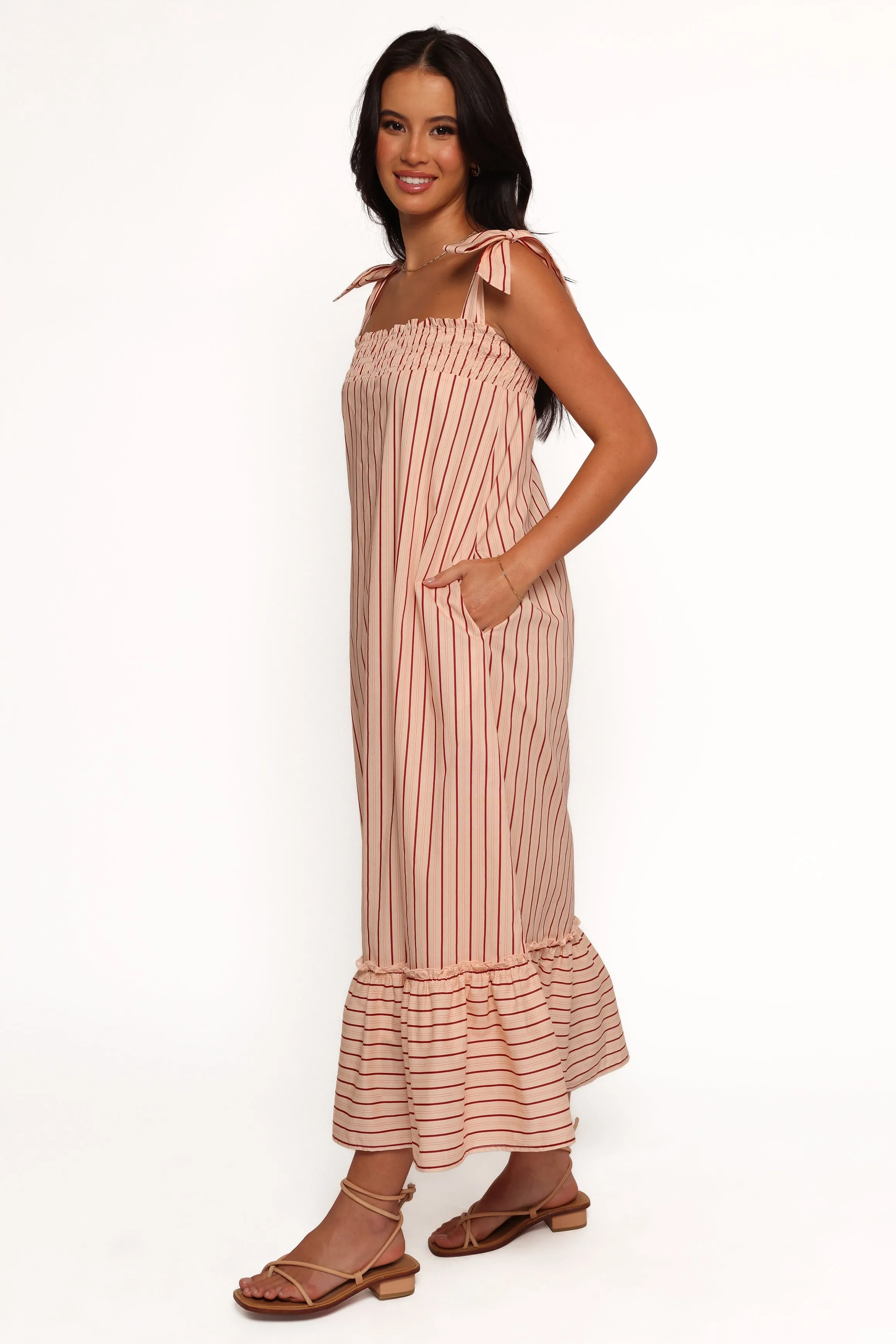 Irina Maxi Dress - Pink Stripe Structured Fit Fit Mood