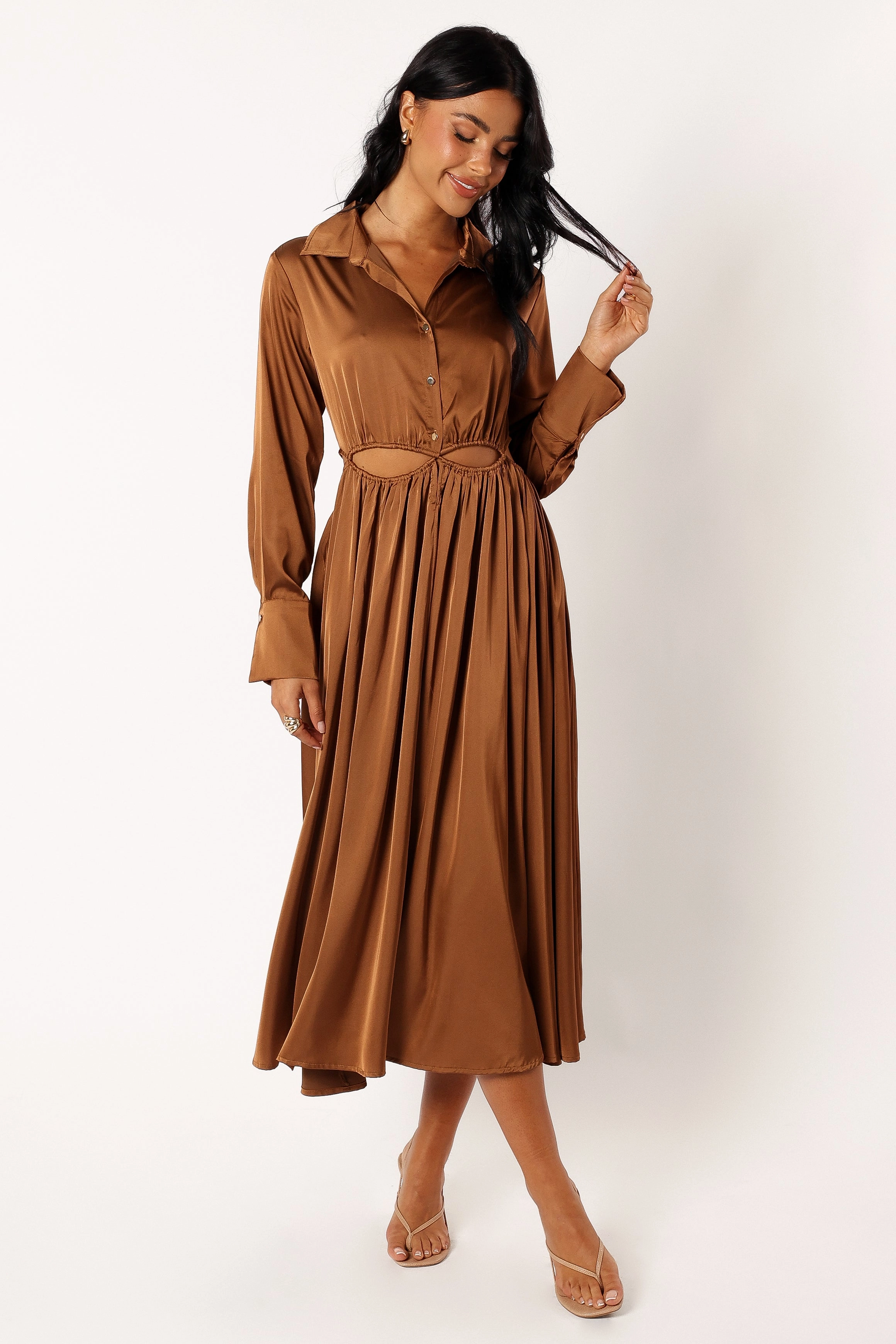 Relaxed Layers Versatile-Style Jett Long Sleeve Midi Dress - Bronze