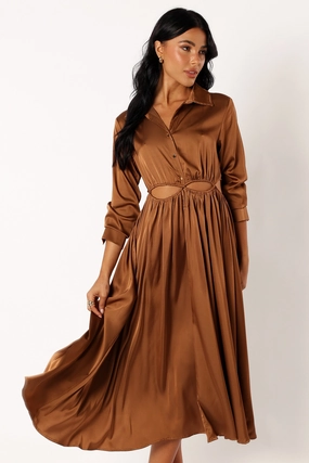Edgy Layers Jett Long Sleeve Midi Dress - Bronze