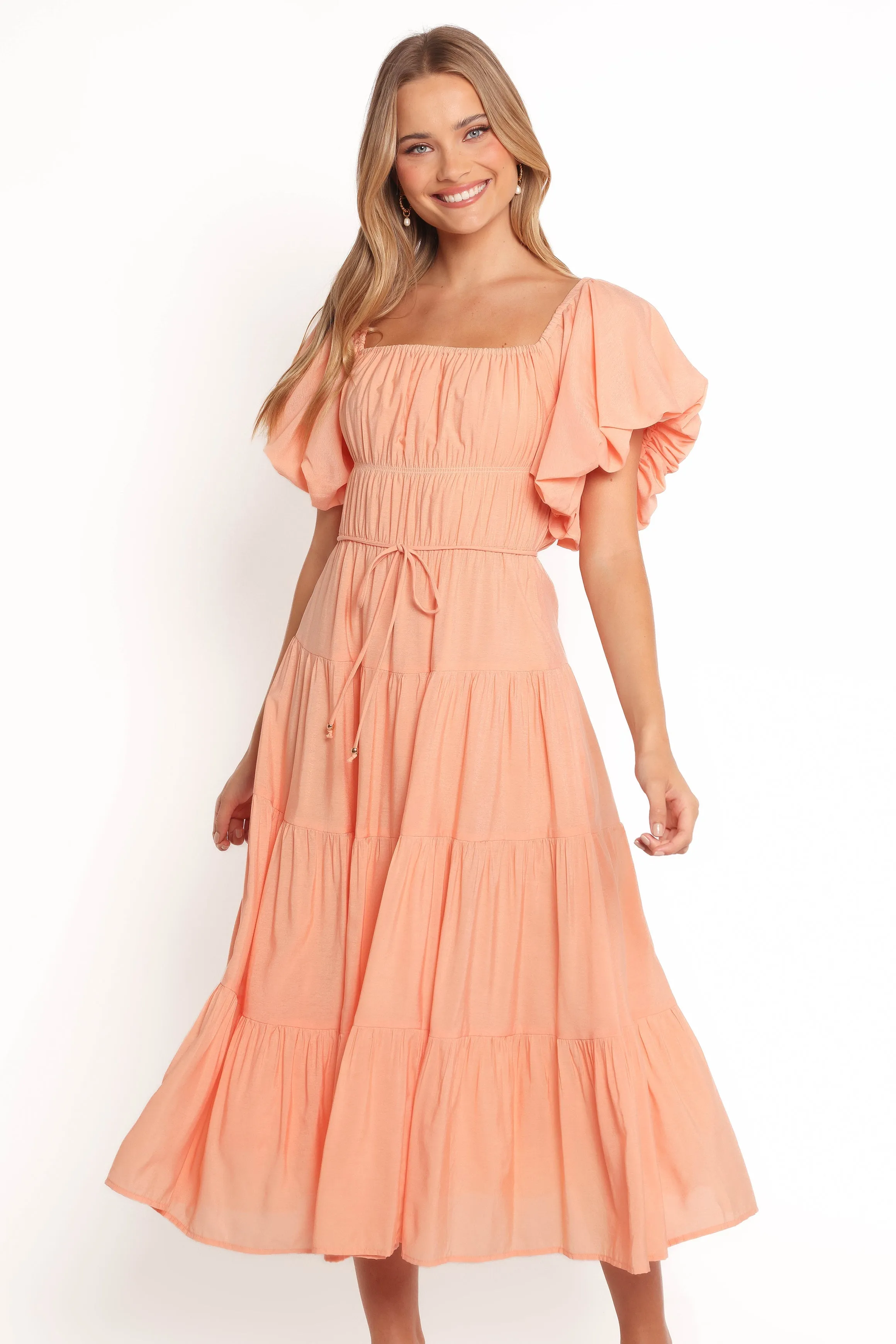 Comfortable and breathable Julie Off Shoulder Midi Dress - Peach