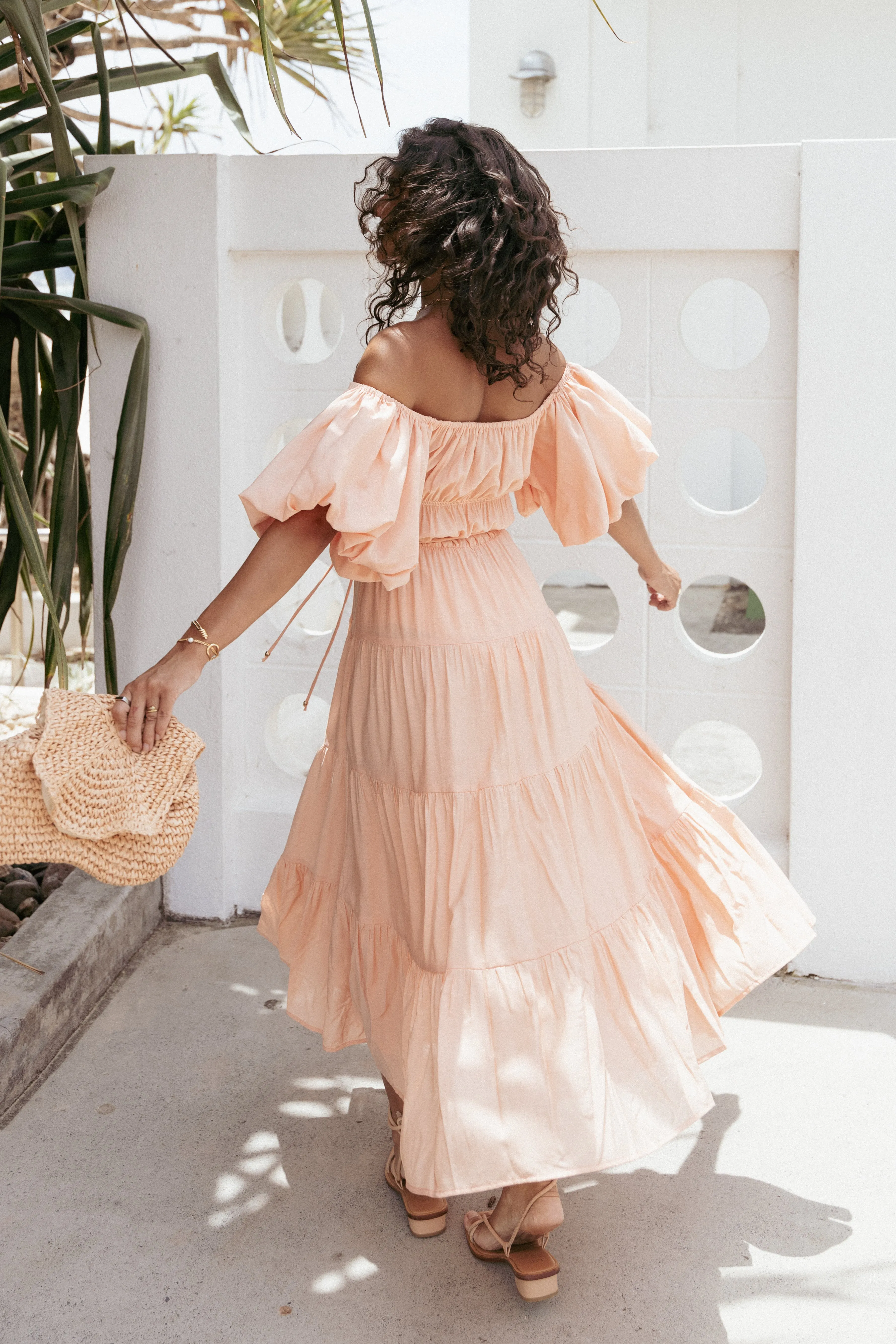 Julie Off Shoulder Midi Dress - Peach Sophisticated Comfort Seasonal Style
