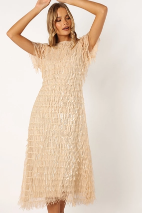 Kala Textured Maxi Dress - Beige Smart Wear
