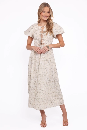 Kathleen Maxi Dress - Light Beige/Green Floral Cute Glow Villa Light