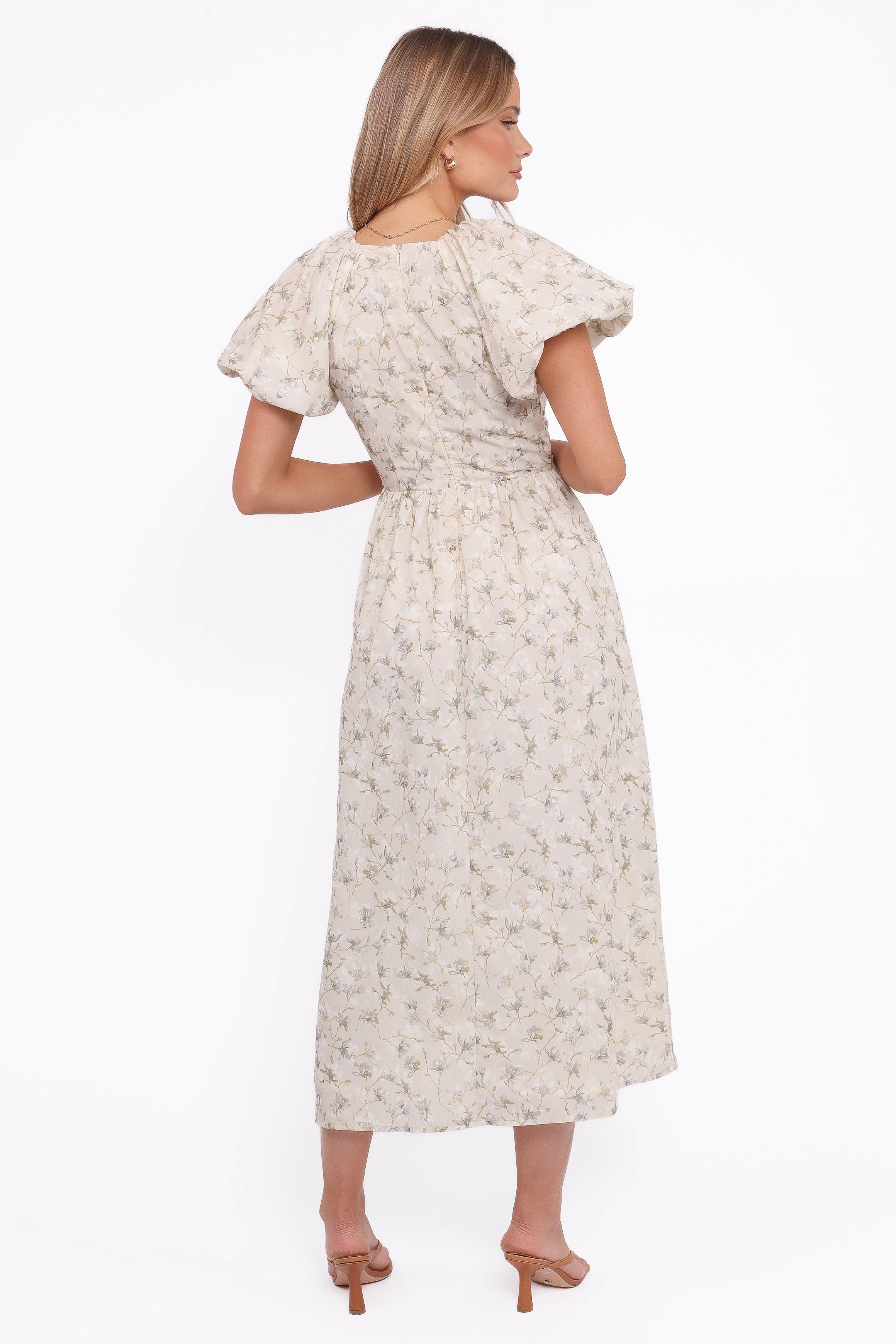 Kathleen Maxi Dress - Light Beige/Green Floral Contemporary Design