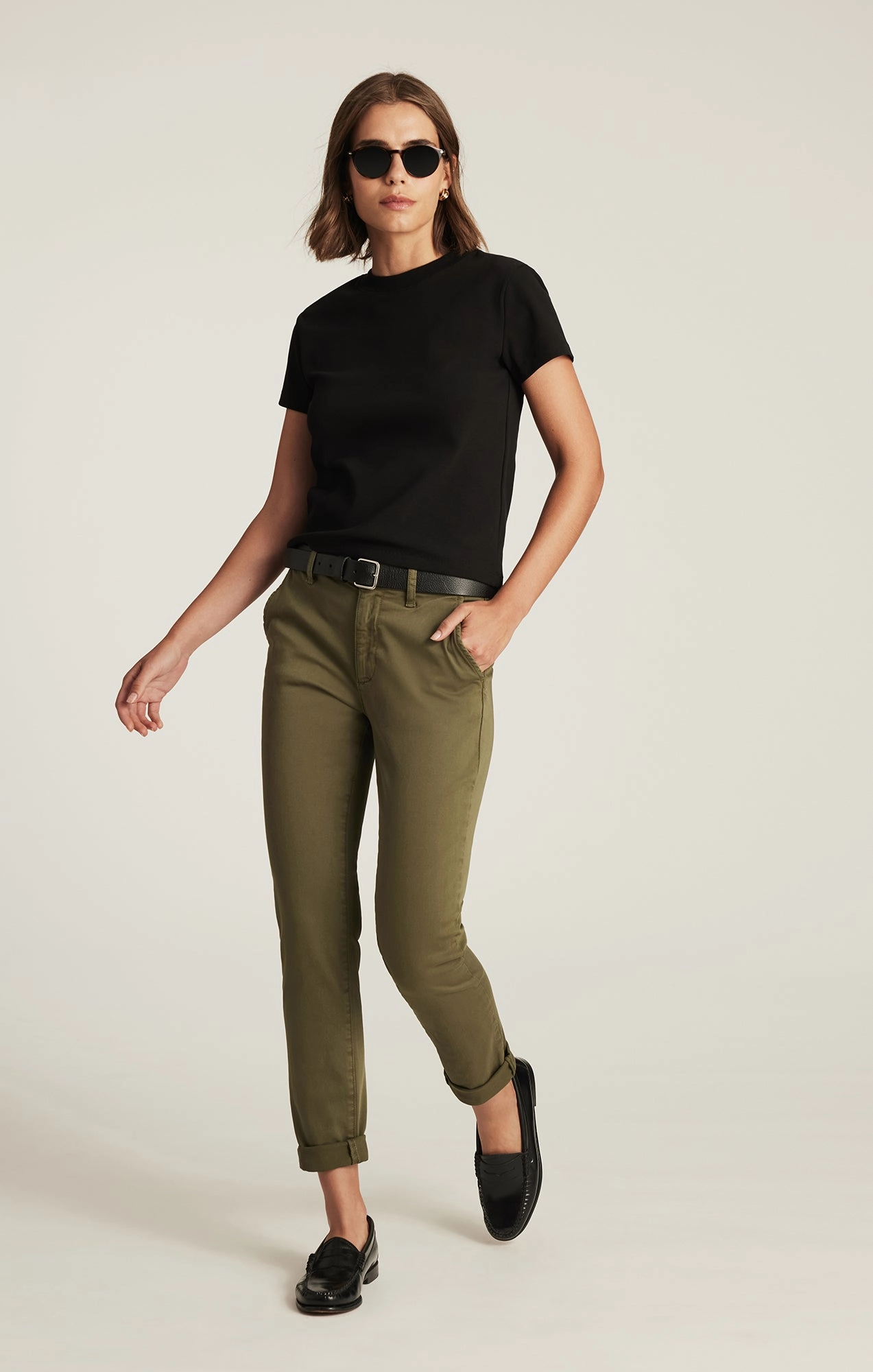 Warm design Soft Design KATHLEEN SLIM BOYFRIEND IN DARK OLIVE CASUAL TWILL