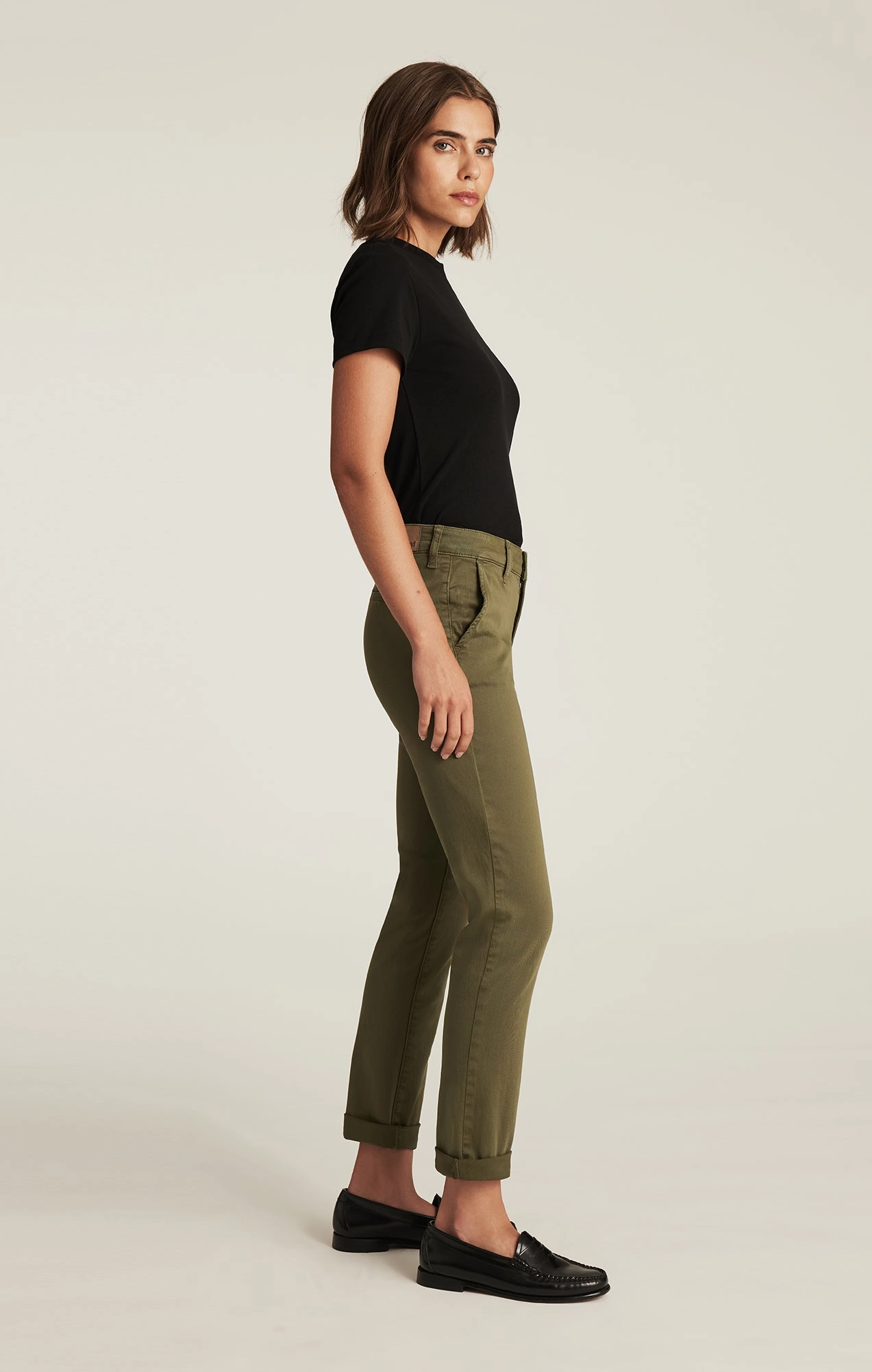 Long Use Breath Friendly KATHLEEN SLIM BOYFRIEND IN DARK OLIVE CASUAL TWILL