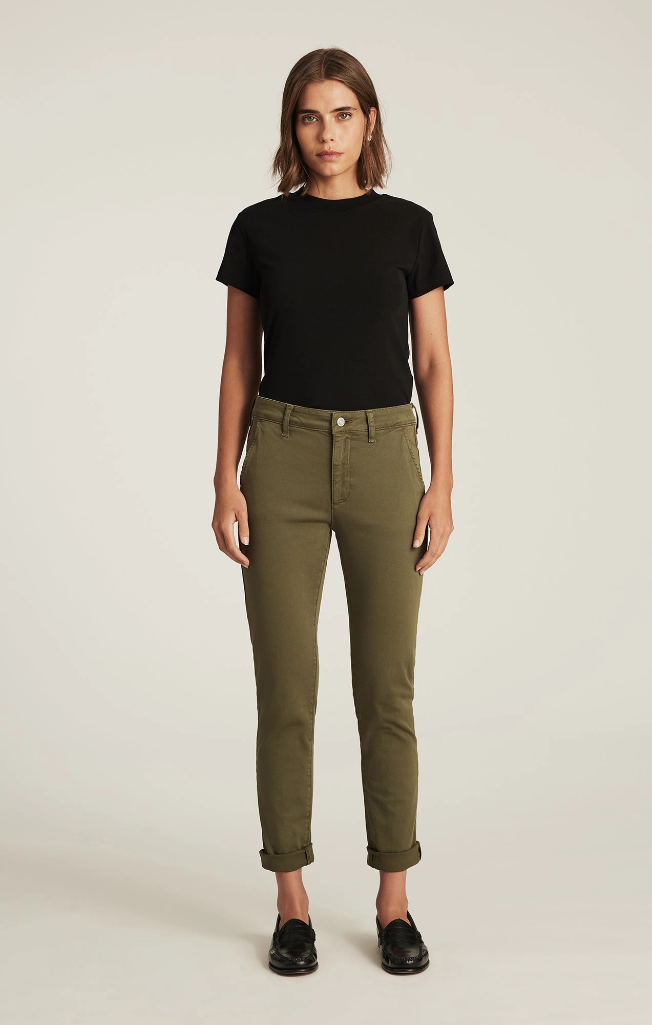 KATHLEEN SLIM BOYFRIEND IN DARK OLIVE CASUAL TWILL Anti Slip Waistband