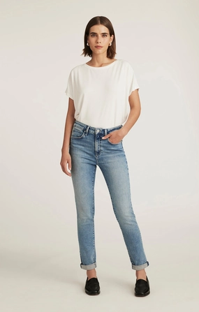 KATHLEEN SLIM BOYFRIEND IN LIGHT BRUSHED FLEX BLUE Base Look Quick Dry Fabric